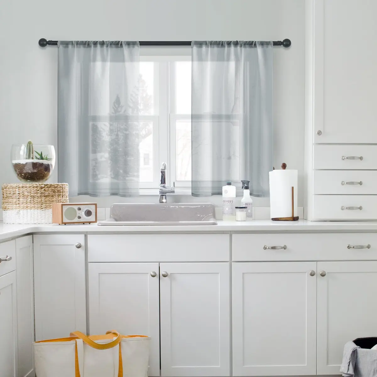MRTREES Sheer Tier Curtains Grey 25"W x 30"L | Light Filtering Voile Sheers for Kitchen & Bathroom - view 6