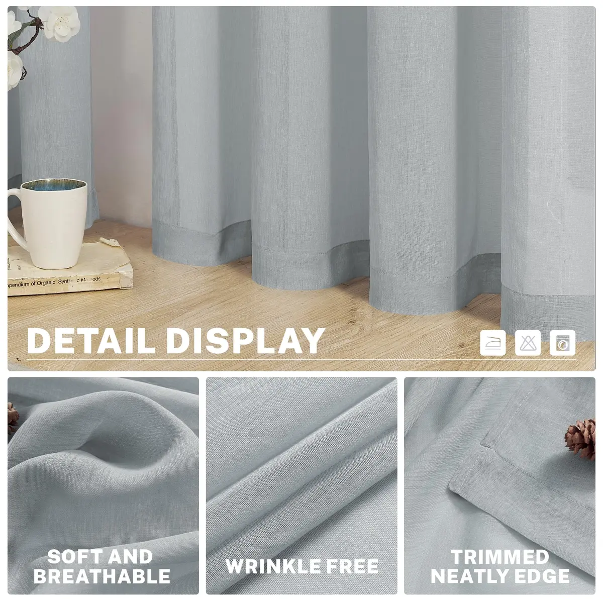 MRTREES Sheer Tier Curtains Grey 25"W x 30"L | Light Filtering Voile Sheers for Kitchen & Bathroom - view 4