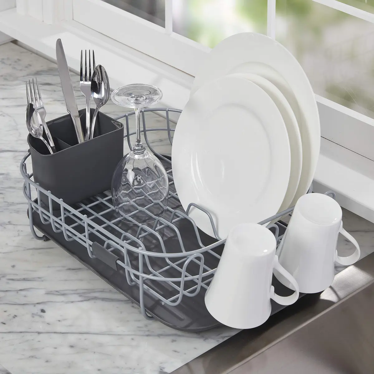 KitchenAid Low Profile Carbon Steel Dishrack | Compact, Charcoal Finish, Drains into Sink - view 5