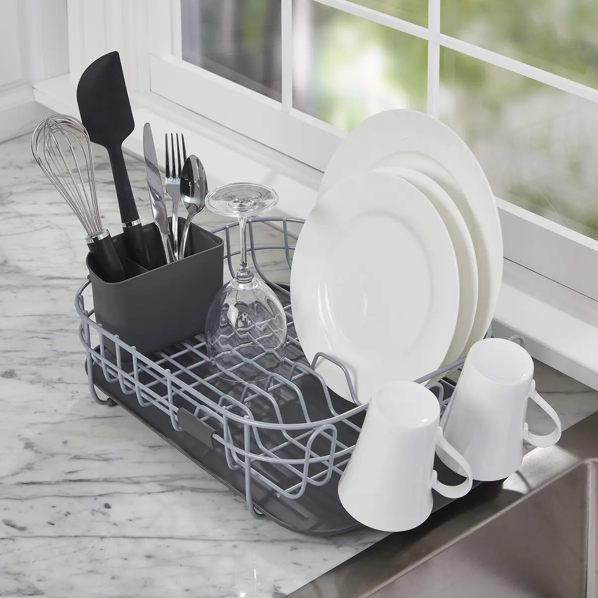 KitchenAid Low Profile Carbon Steel Dishrack | Compact, Charcoal Finish, Drains into Sink - view 6