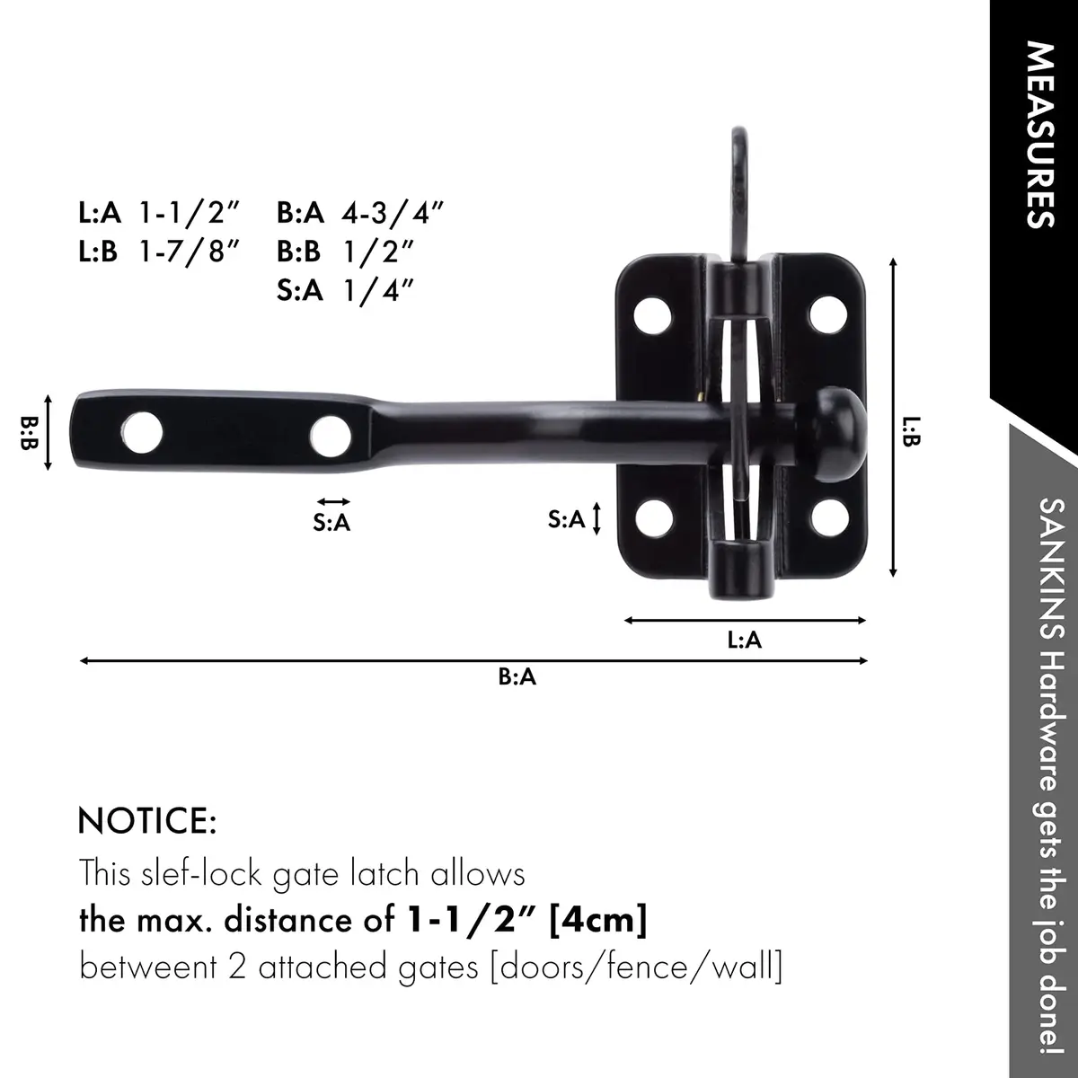 SANKINS Self Locking Gate Latch for Wooden Fence | Gravity Lever Lock, 1pcs, Heavy Duty Iron - view 5