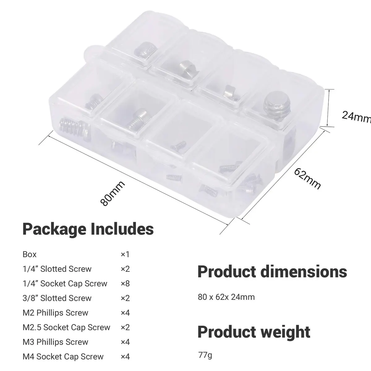 SmallRig 26 Pcs Stainless Steel Camera Screws | 1/4" 3/8" M2 M2.5 M3 M4 | Camera Accessory Kit - view 7
