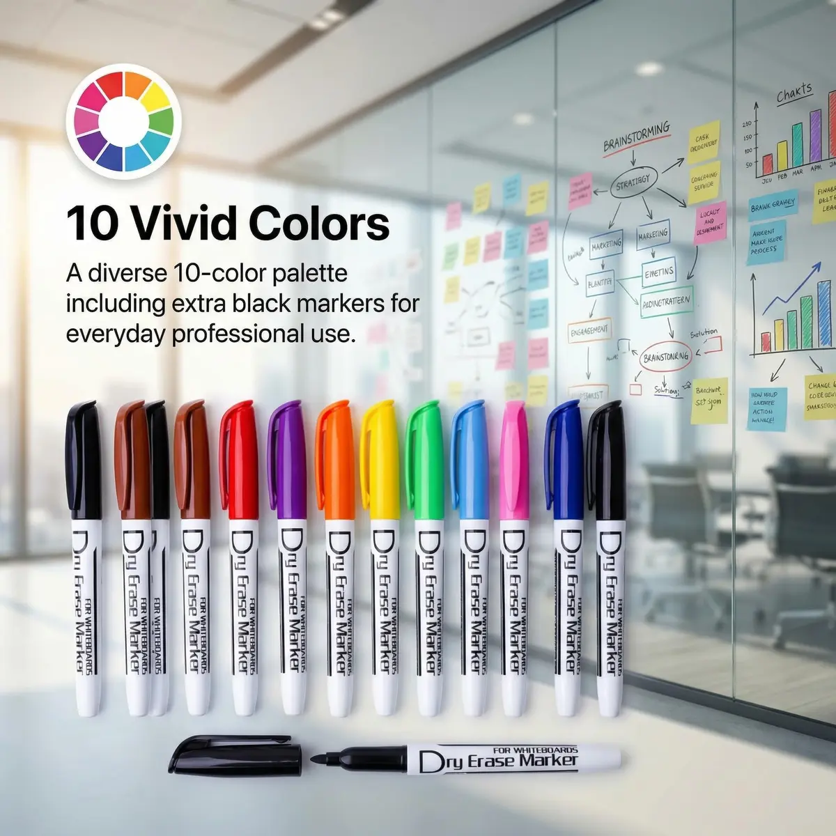 Volcanics Dry Erase Markers, Fine Tip, 10 Colors, 12 Pack | ASTM D-4236 Certified, Low Odor - view 5