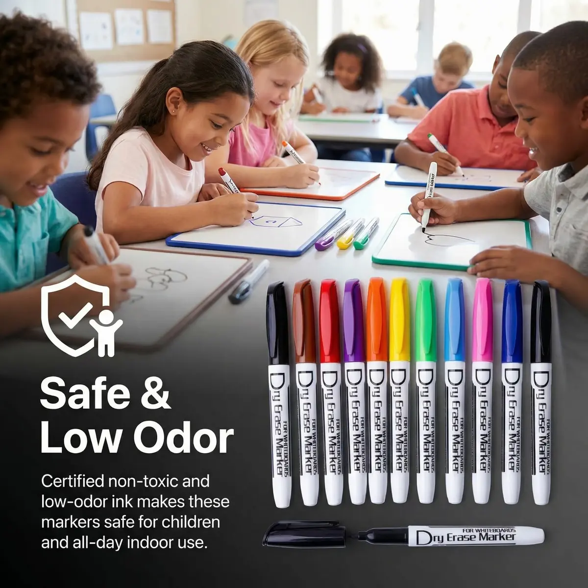 Volcanics Dry Erase Markers, Fine Tip, 10 Colors, 12 Pack | ASTM D-4236 Certified, Low Odor - view 3