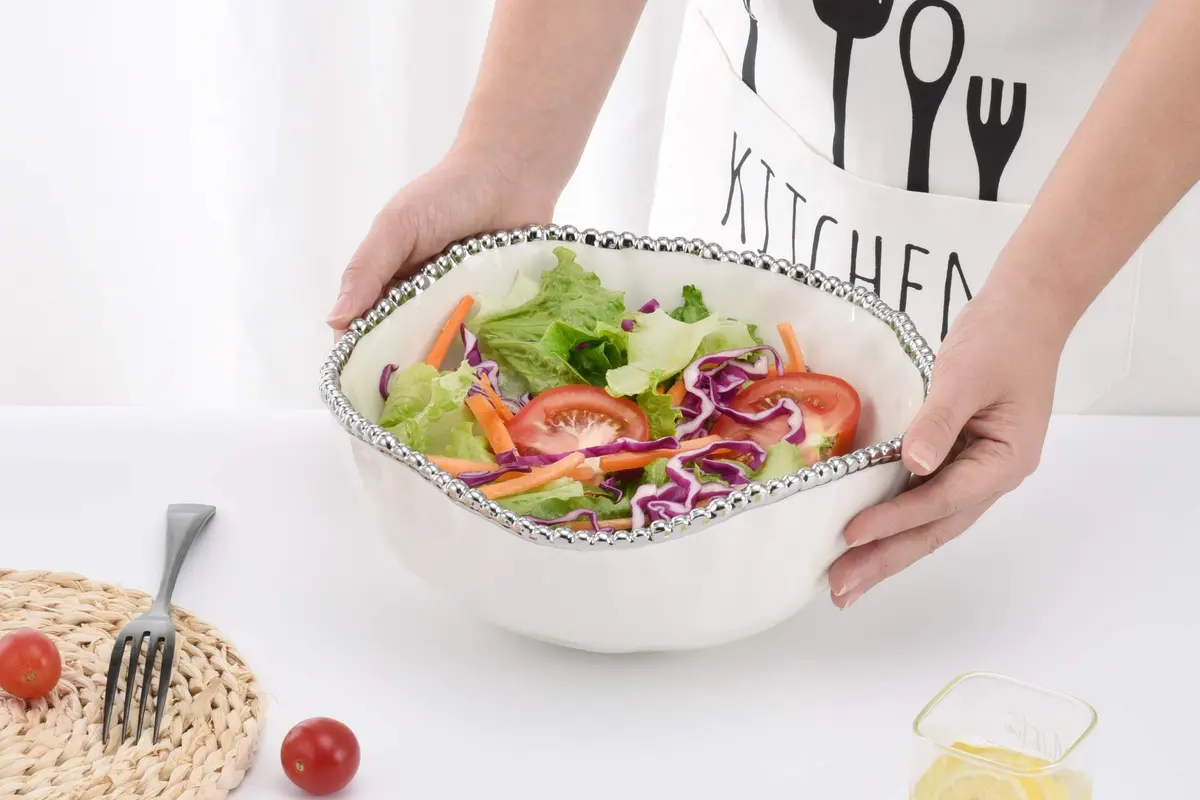 Pampa Bay Salerno Porcelain Large Salad Bowl | Elegant Serving for Family & Parties, Oven & Dishwasher Safe (10.5" x 10" x 4.5") - view 4