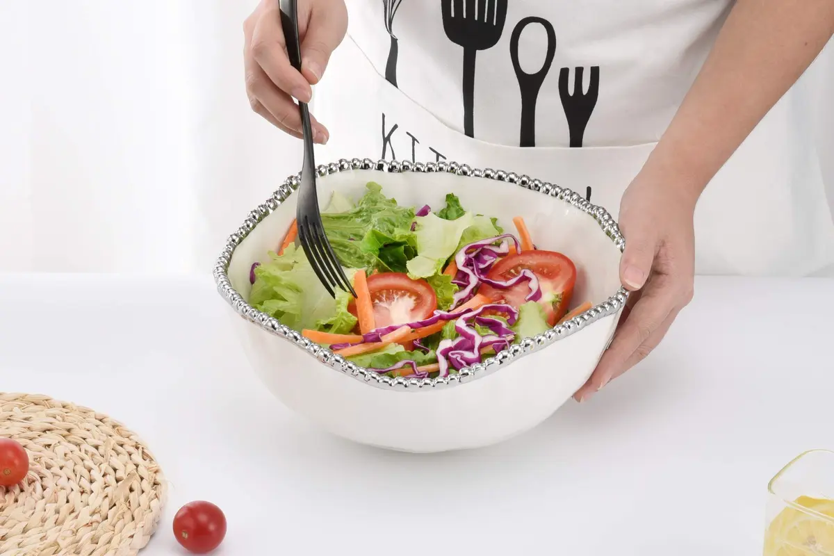 Pampa Bay Salerno Porcelain Large Salad Bowl | Elegant Serving for Family & Parties, Oven & Dishwasher Safe (10.5" x 10" x 4.5") - view 5
