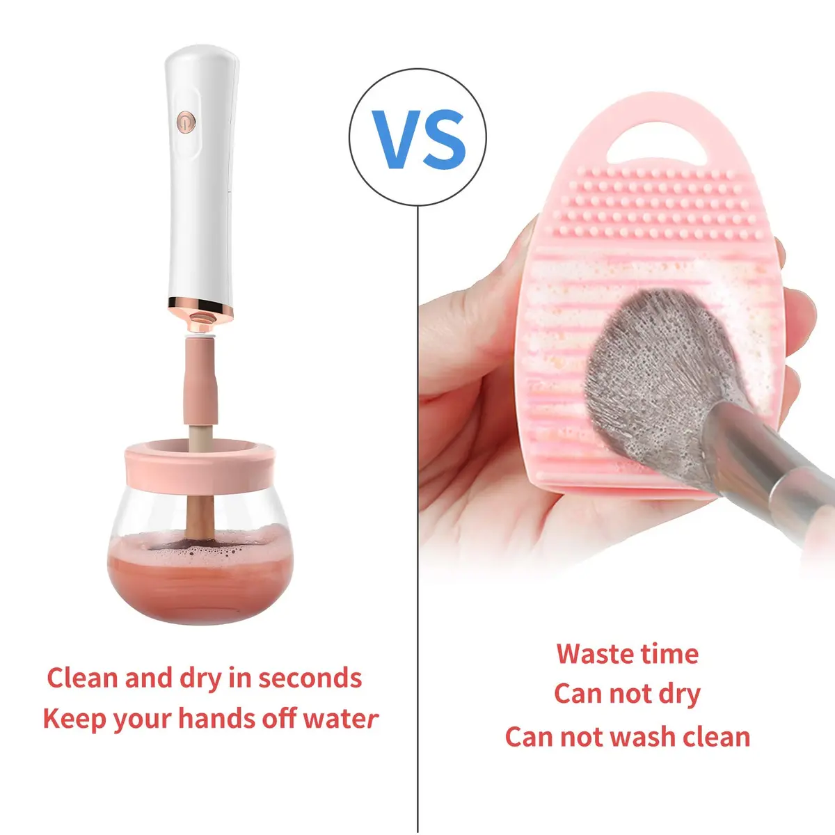 Senbowe Makeup Brush Cleaner Dryer Machine | Deep Clean & Dry in Seconds, 8 Rubber Collars, Pink - view 3