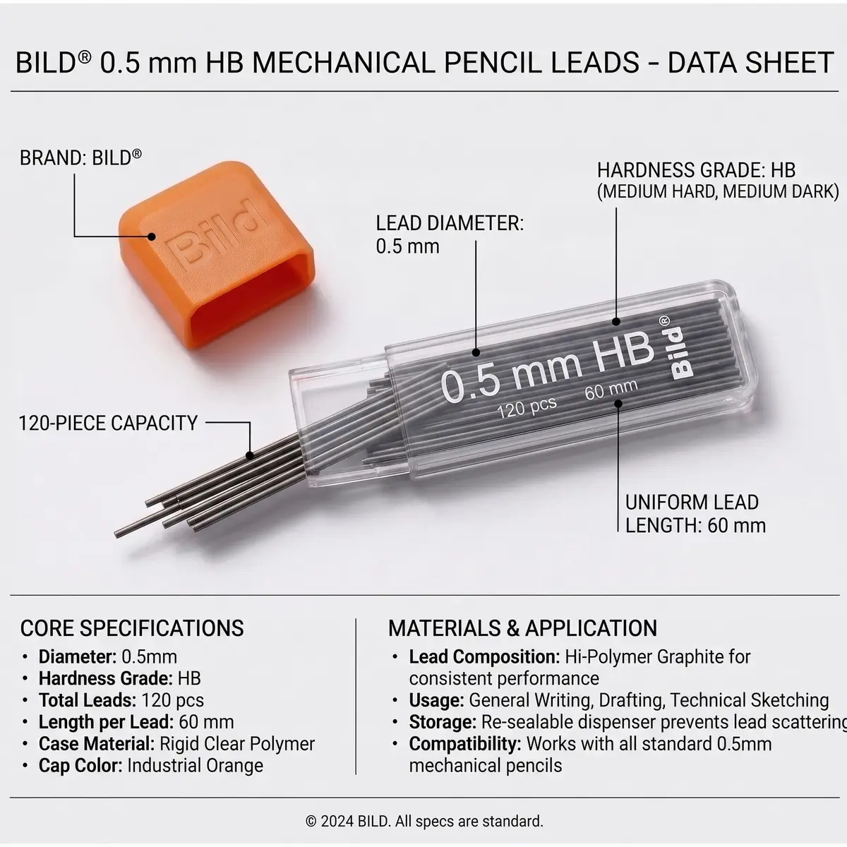 Bild 0.5mm Lead Refills Mega Pack | 1200 Premium HB Graphite Leads for Mechanical Pencils - view 7