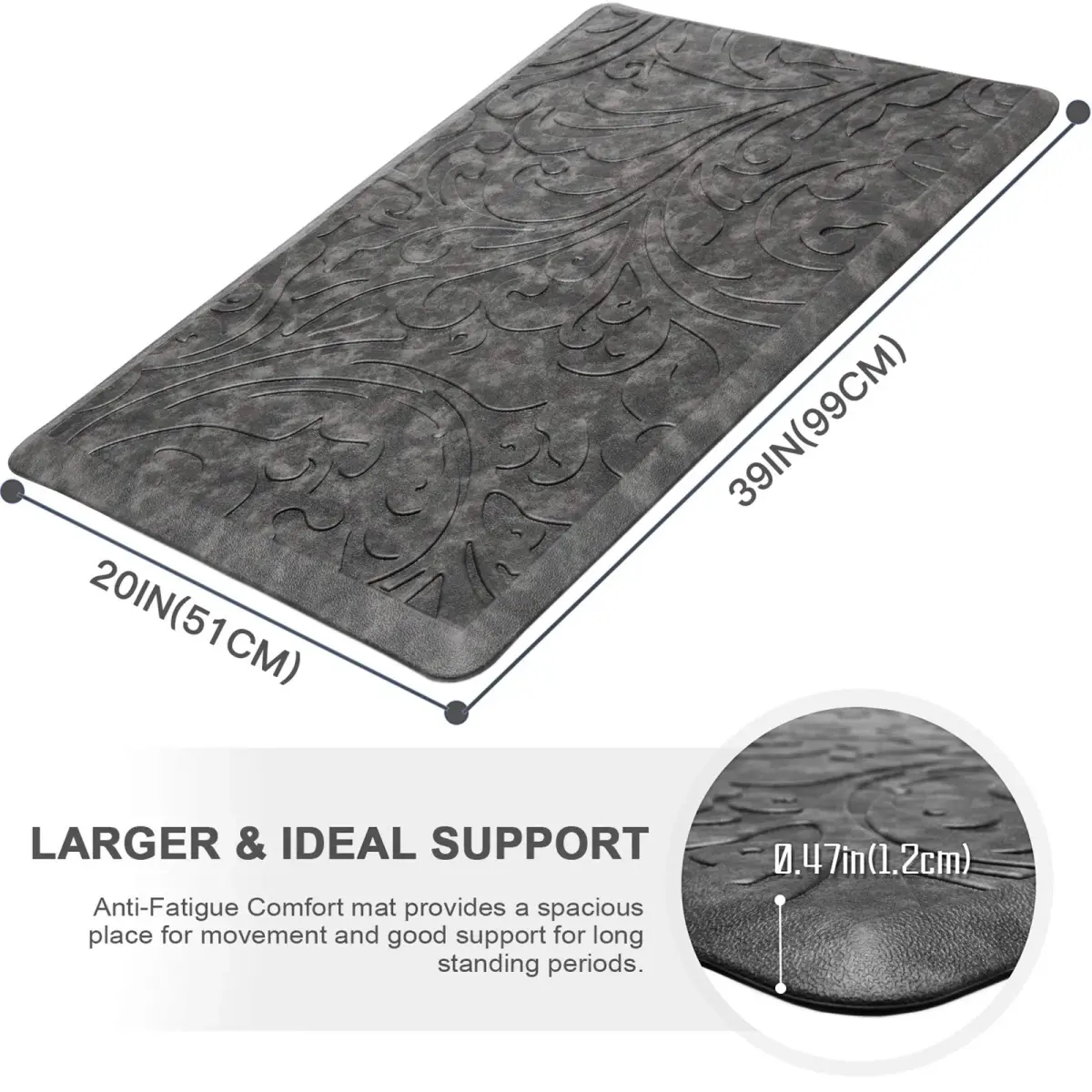 KMAT Anti-Fatigue Kitchen Mat 51cm x 25cm (20" x 1'8") | Cushioned Comfort for Standing Desks - view 2