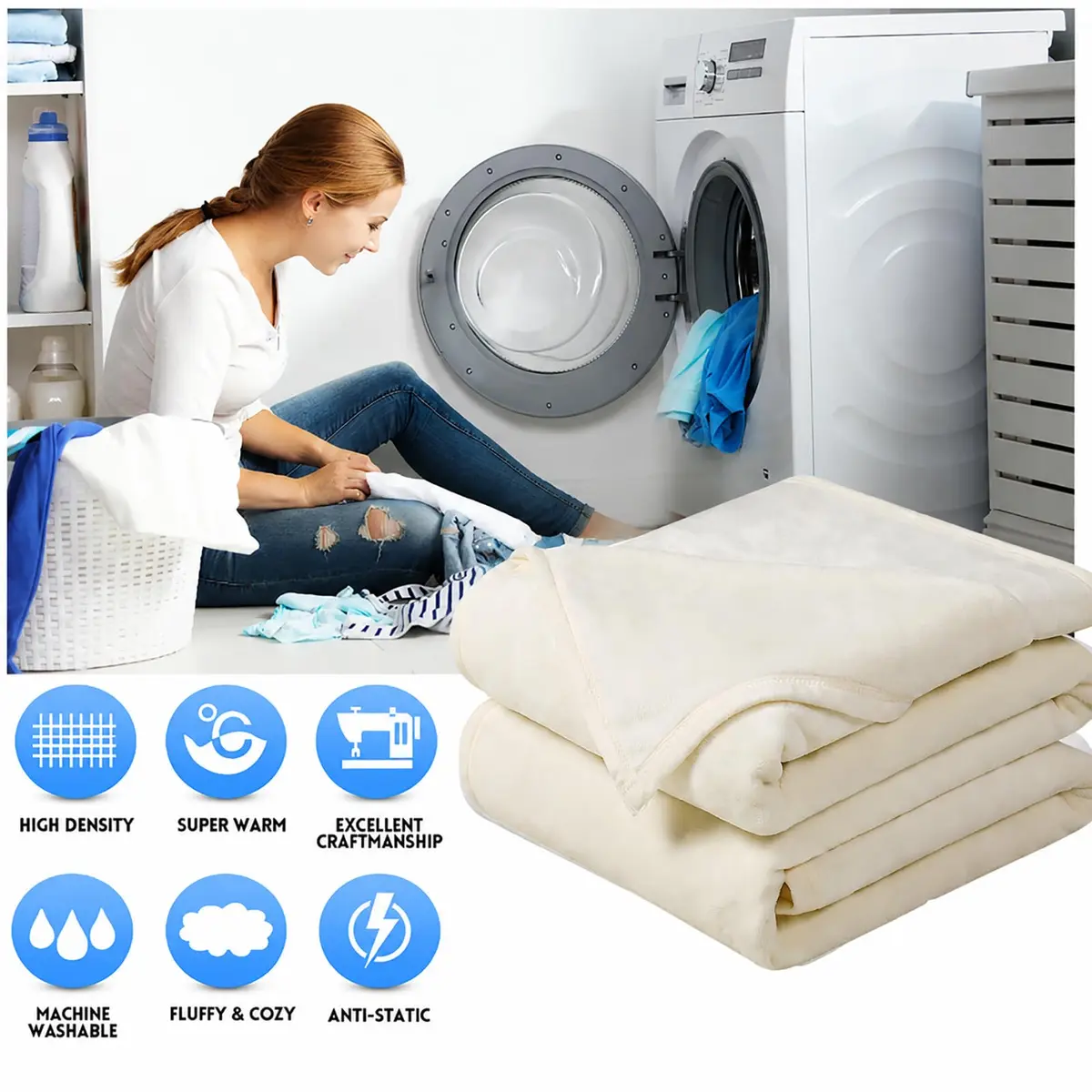 EASELAND California King Fleece Blanket Ivory 102x108 | Ultra-Soft Microfiber Warmth - view 2
