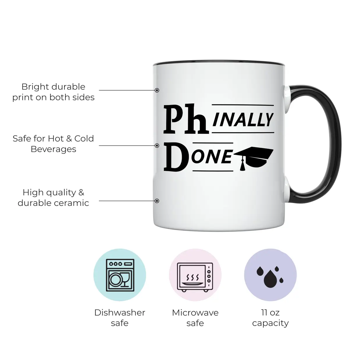 YouNique Designs Phinally Done PhD Graduation Mug 325ml (11 Ounces) | Funny Doctorate Ceramic Coffee Cup - view 2