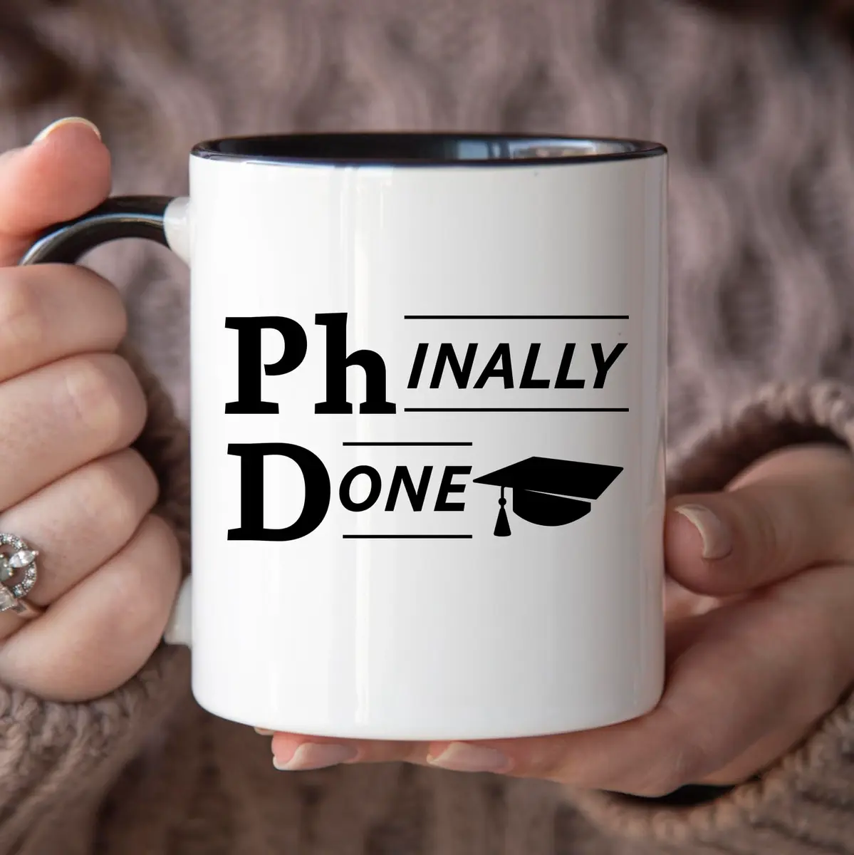 YouNique Designs Phinally Done PhD Graduation Mug 325ml (11 Ounces) | Funny Doctorate Ceramic Coffee Cup - view 3