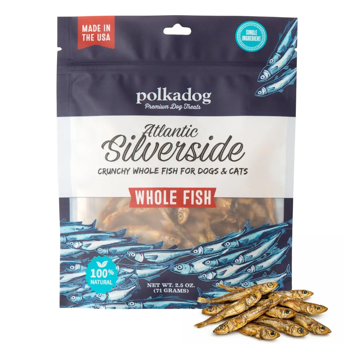 Polkadog Atlantic Silverside Whole Fish Dog Treats 2.5oz | Single Ingredient, Hypoallergenic & High Protein - main product image