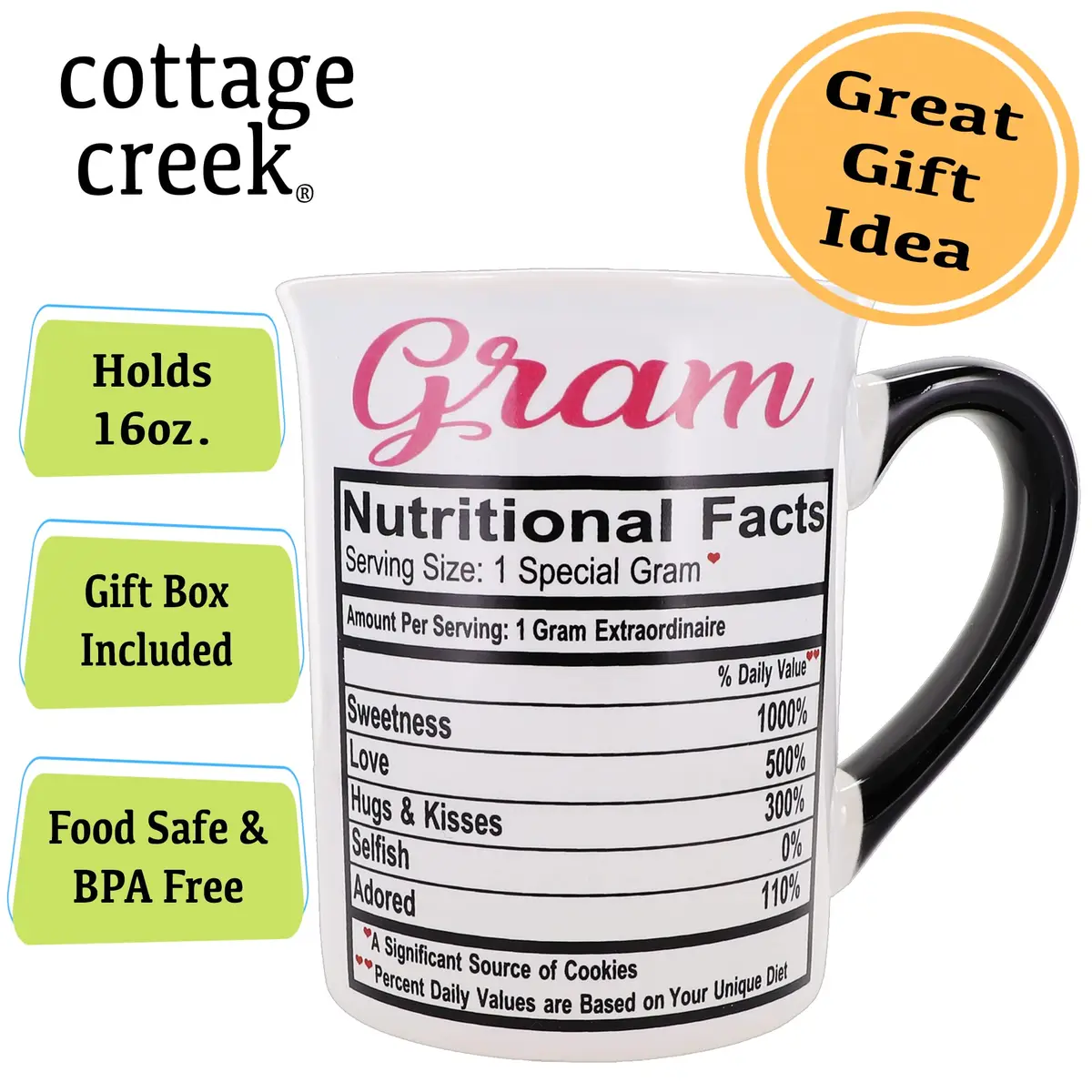 Cottage Creek Gram Coffee Mug Ceramic 473ml (16 oz) | Adorable Double-Sided Gram Design - view 3