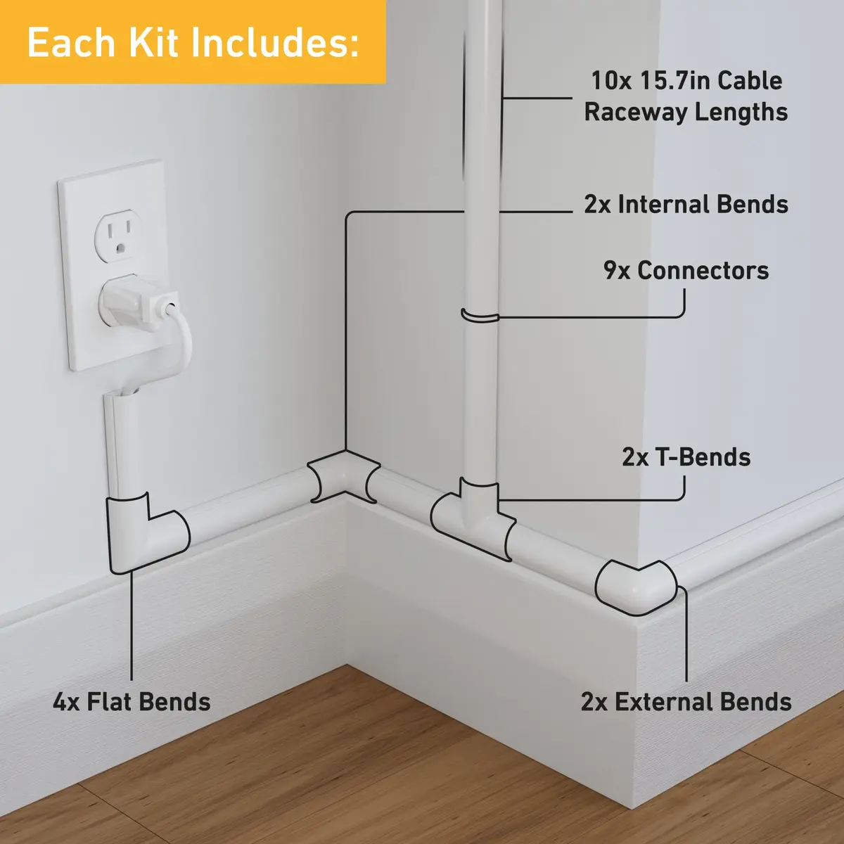 D-Line White Cord Cover Kit 13.08ft (4m) | Paintable Cable Raceway for Wall Wire Hiding - view 2