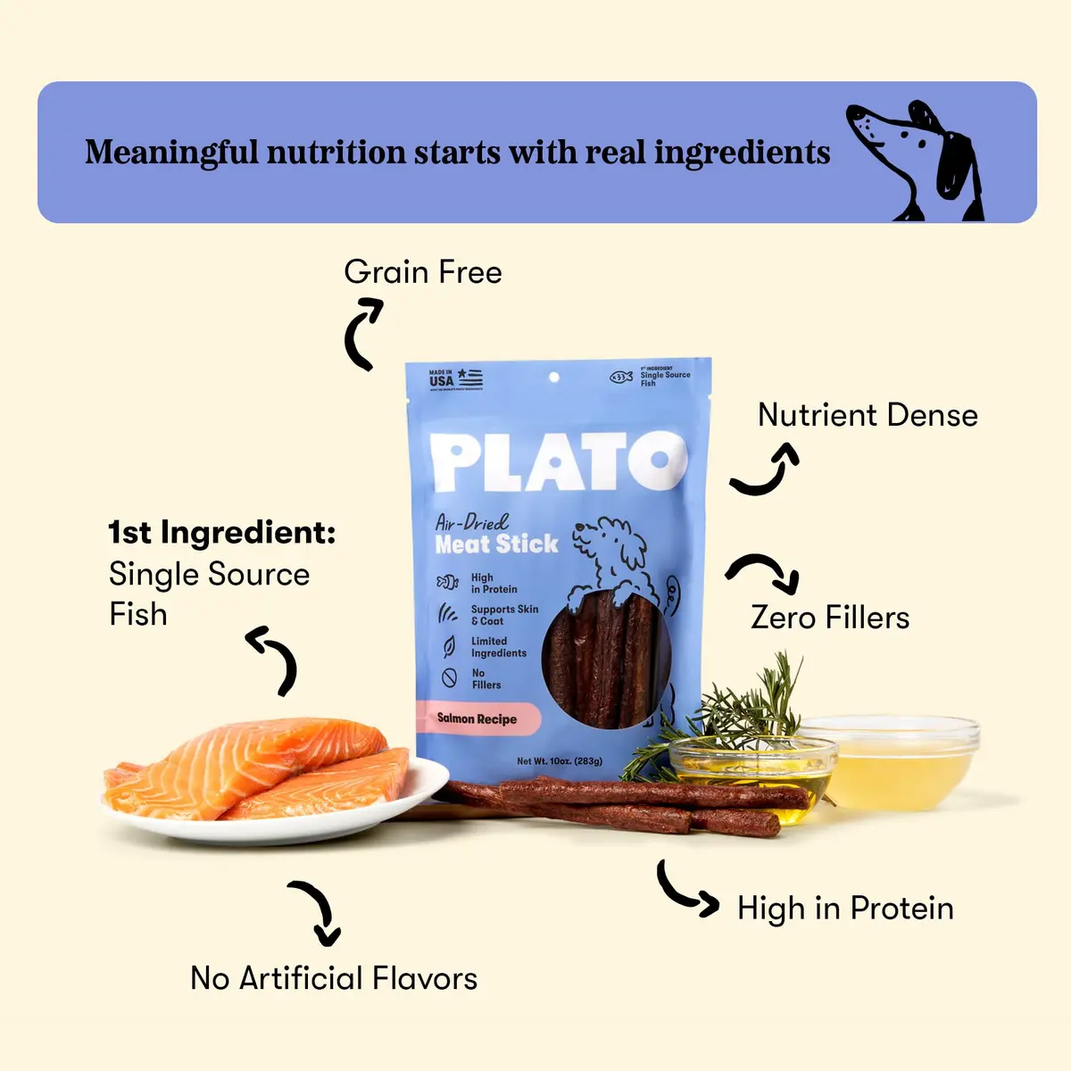 PLATO Meat Sticks Lamb Dog Treats 10 oz | High-Protein Air-Dried Soft Chews with Omega Fish Oil - view 2