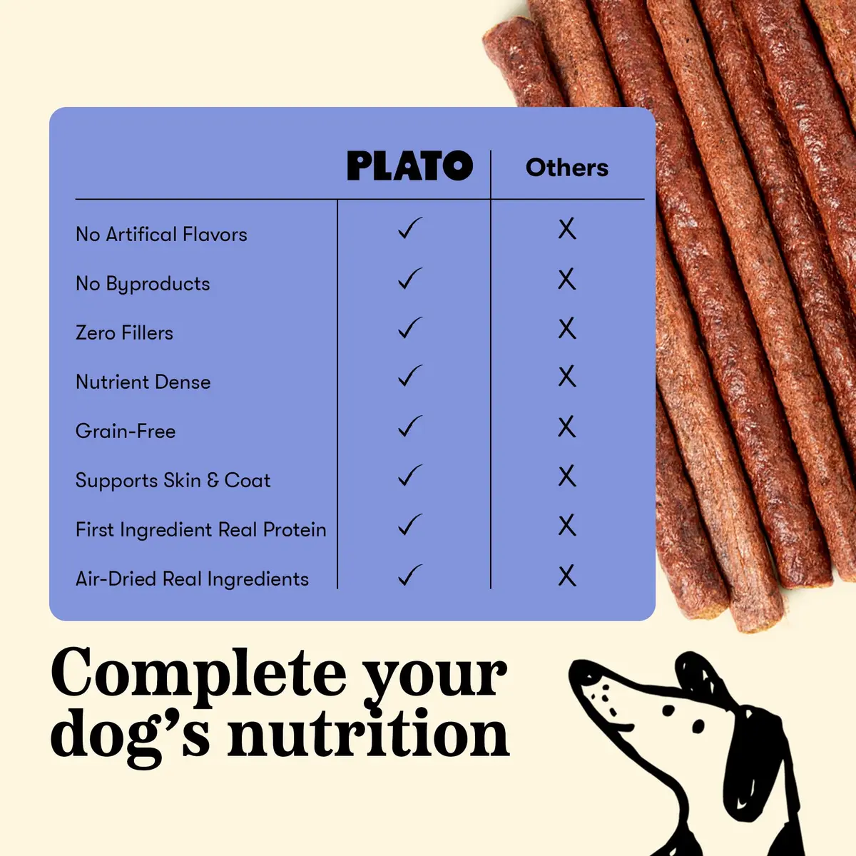 PLATO Meat Sticks Lamb Dog Treats 10 oz | High-Protein Air-Dried Soft Chews with Omega Fish Oil - view 4