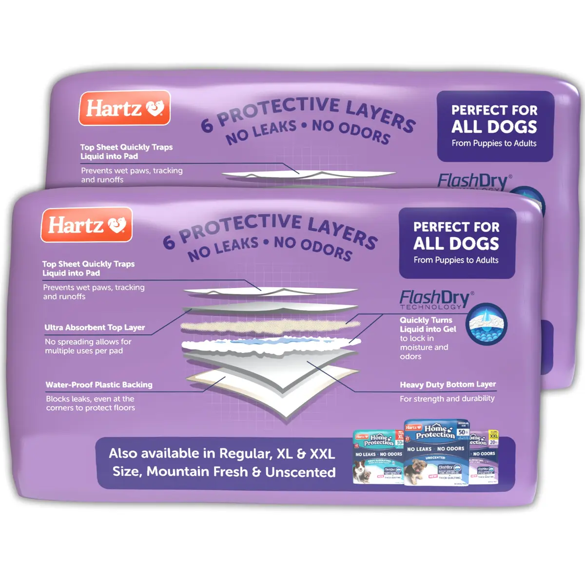 Hartz Dog Pads 3XL 36 x 36 | Odor-Free Lavender Scent, 60ct, Made in USA - view 9