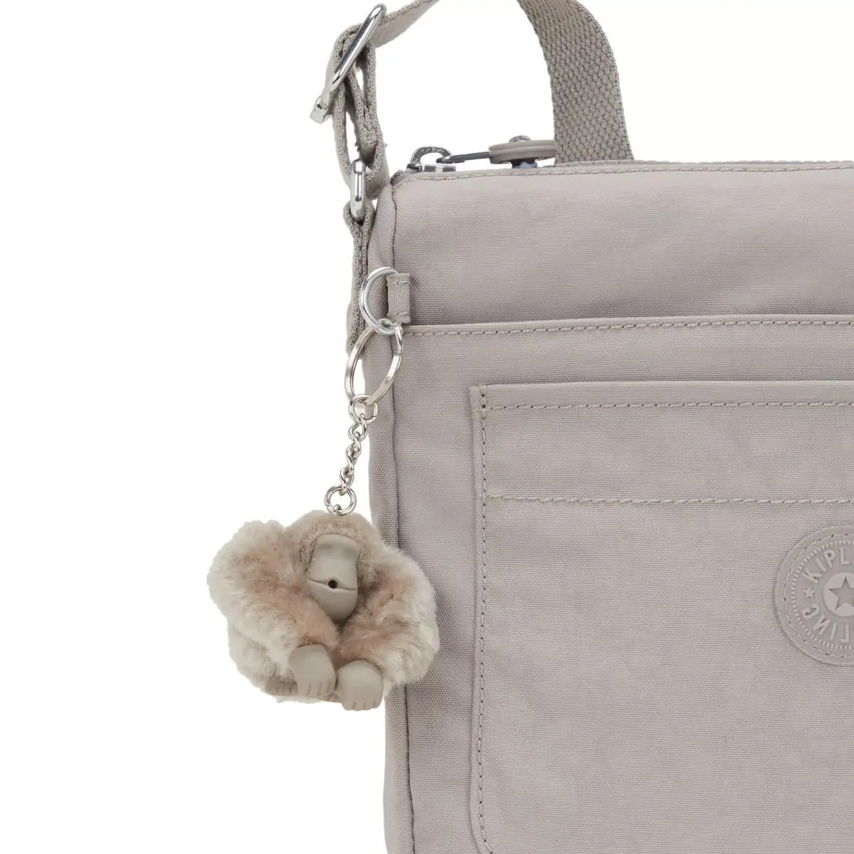 Kipling Sebastian Crossbody Bag Grey Gris 25cm (9"L x 8.5"H x 1.75"D) | Lightweight Water-Resistant Nylon Messenger - view 8