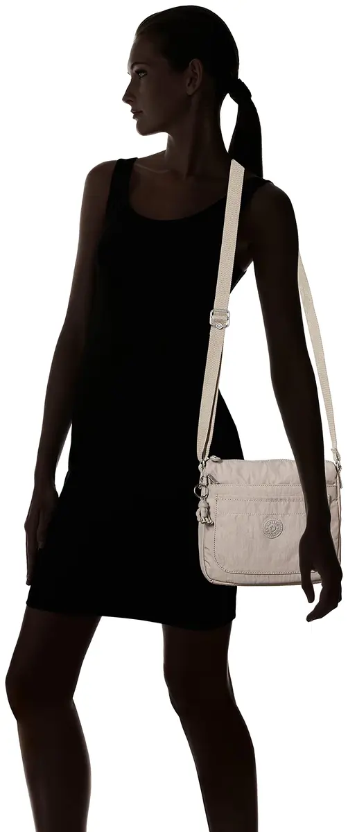 Kipling Sebastian Crossbody Bag Grey Gris 25cm (9"L x 8.5"H x 1.75"D) | Lightweight Water-Resistant Nylon Messenger - view 2