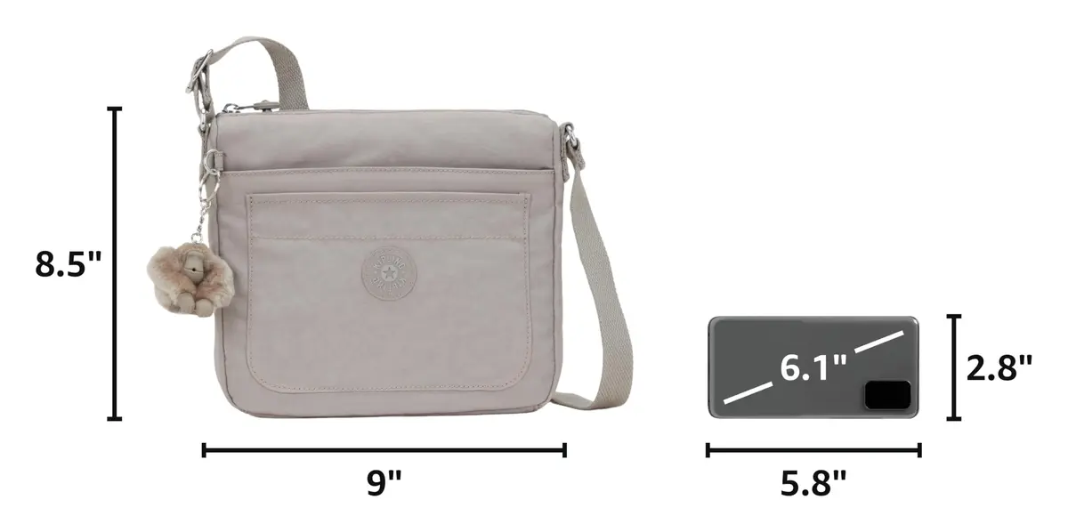 Kipling Sebastian Crossbody Bag Grey Gris 25cm (9"L x 8.5"H x 1.75"D) | Lightweight Water-Resistant Nylon Messenger - view 3