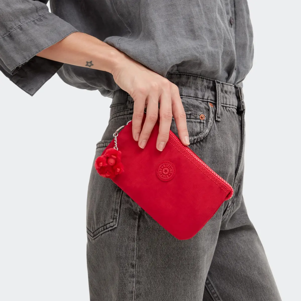 Kipling Women's Creativity Large Pouch Red Rouge | Lightweight Travel Organizer 19cm (7.5in) - view 6