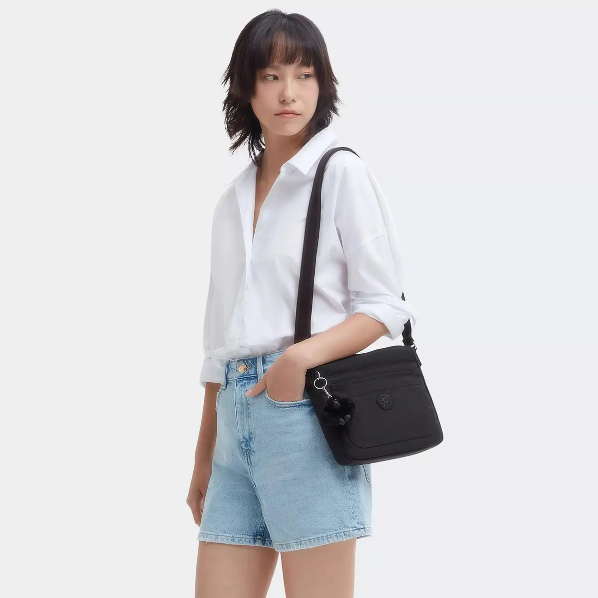 Kipling Sebastian Crossbody Bag Black Noir 21.59cm (8.5")H x 12.7cm (5")W x 4.45cm (1.75")D | Lightweight & Durable Nylon Messenger - view 2