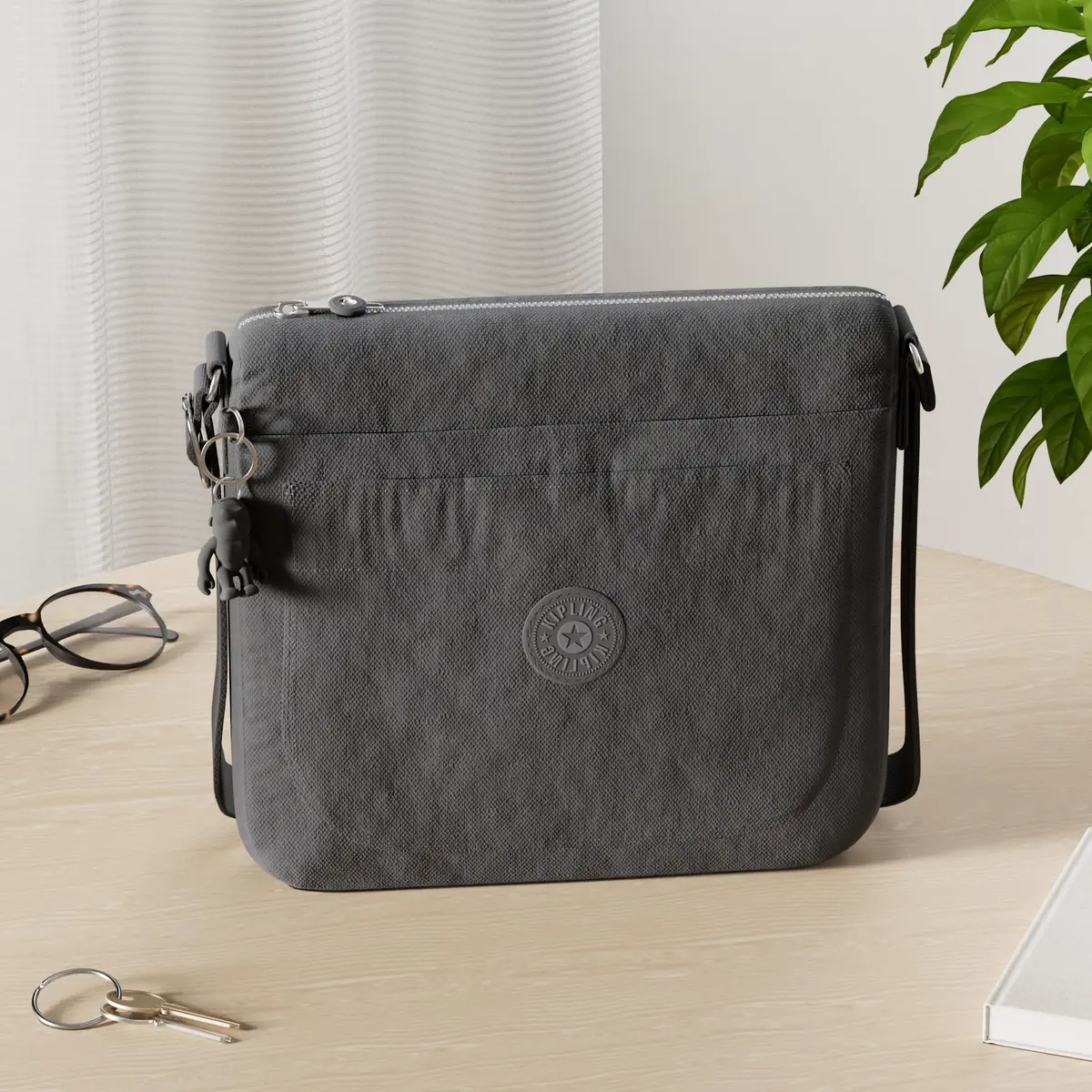 Kipling Sebastian Crossbody Bag Black Noir 21.59cm (8.5")H x 12.7cm (5")W x 4.45cm (1.75")D | Lightweight & Durable Nylon Messenger - view 3
