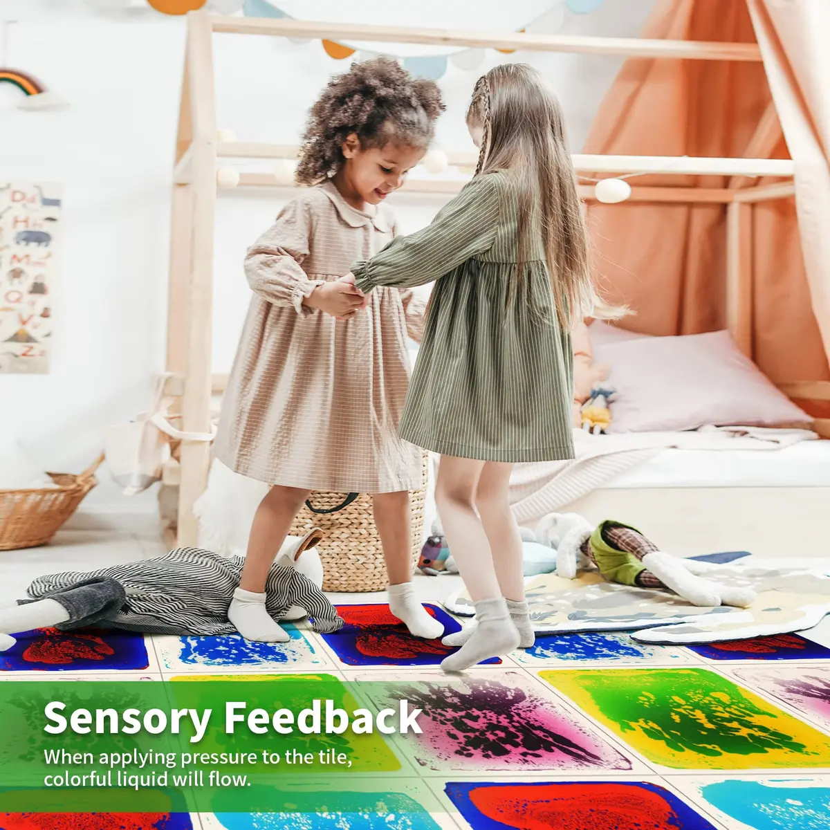 LONGKING Sensory Tiles for Children 12" x 12" | Liquid Floor Tiles for Autism & Play - view 3