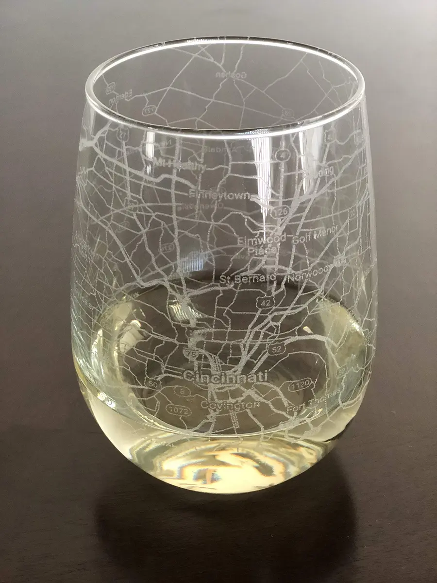 Or Something Stemless 17oz Wine Glass Urban City Map Cincinnati Ohio | Etched Glassware - main product image