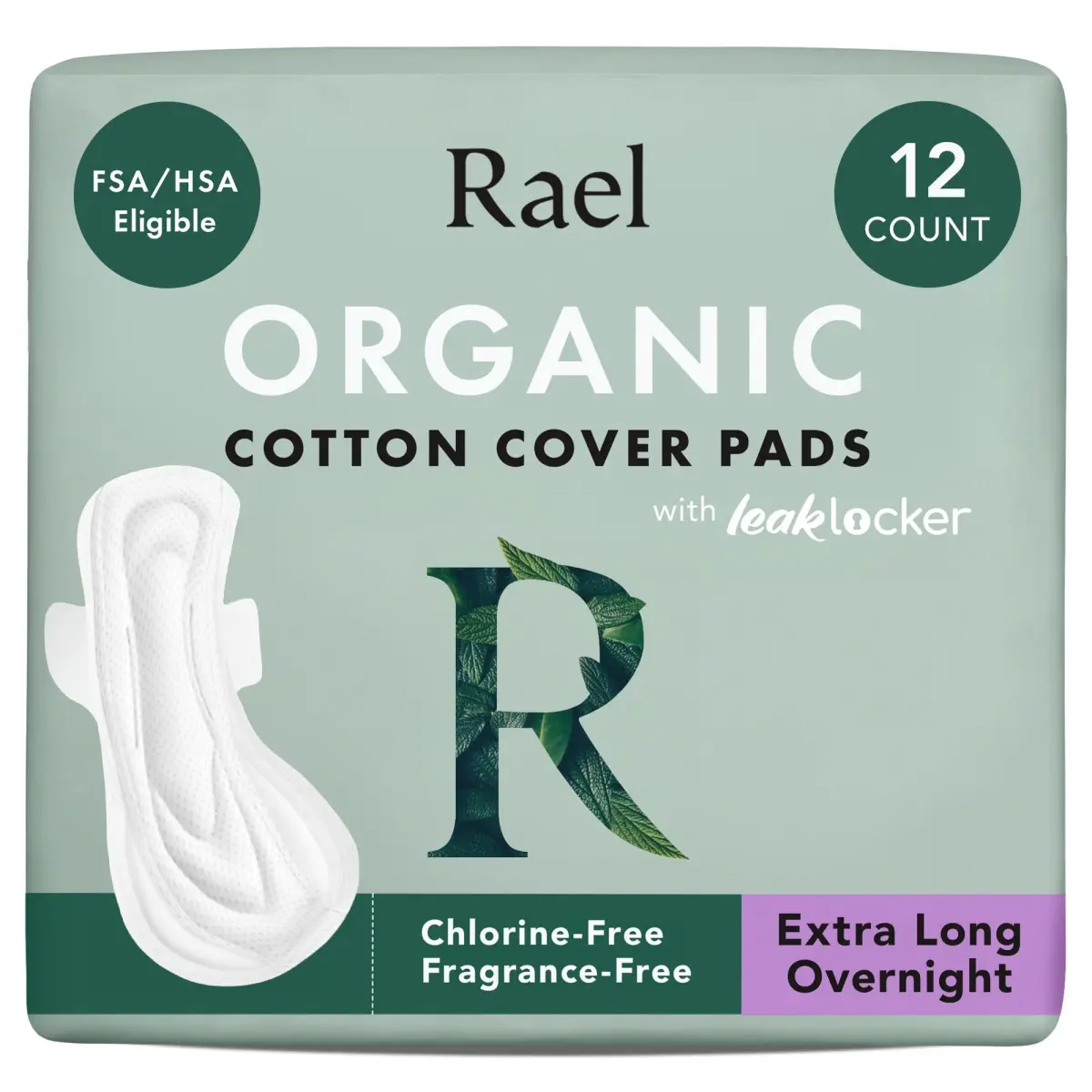 Rael Organic Cotton Cover Sanitary Pads XL Overnight, 12 Count | Hypoallergenic & Breathable for Sensitive Skin - main product image
