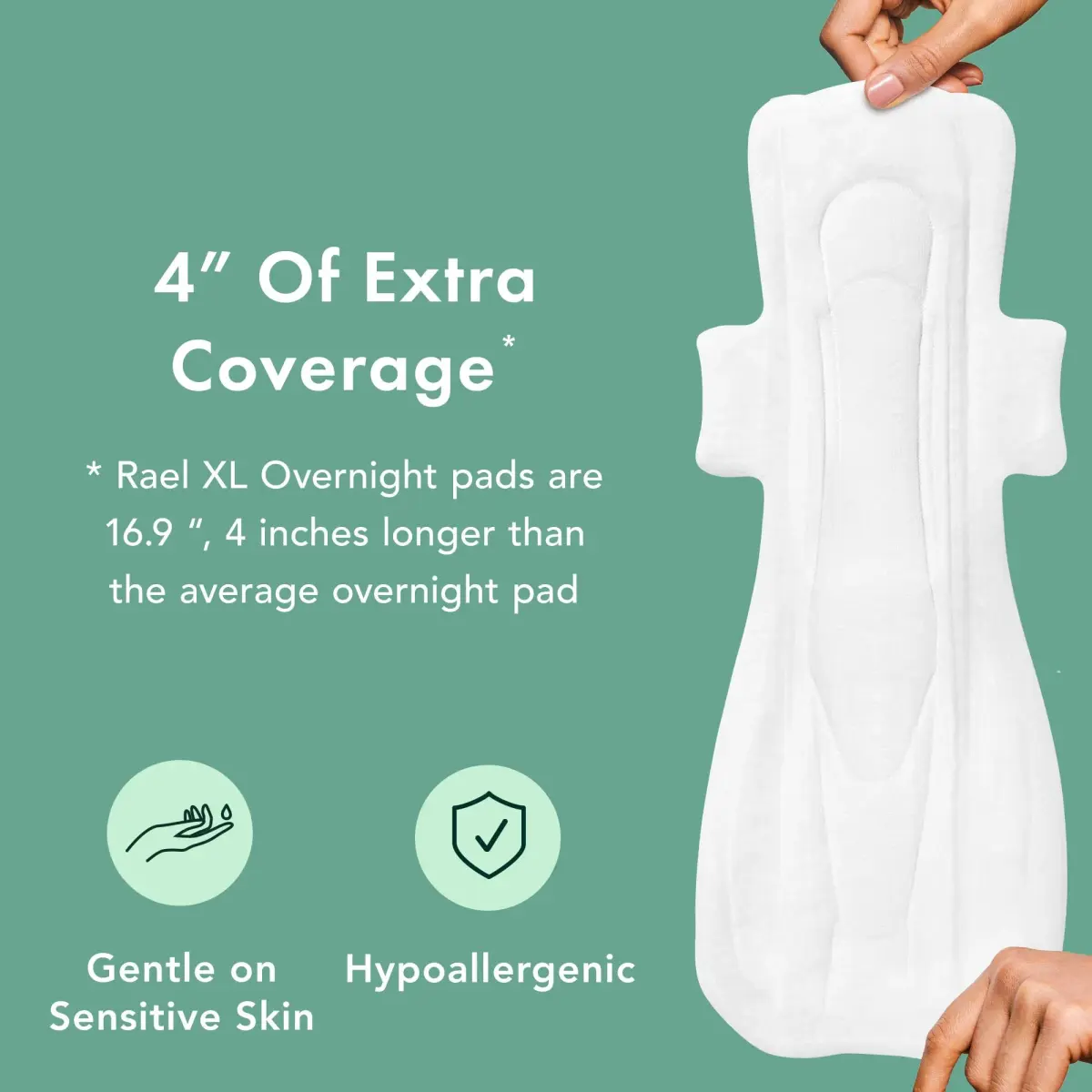 Rael Organic Cotton Cover Sanitary Pads XL Overnight, 12 Count | Hypoallergenic & Breathable for Sensitive Skin - view 4