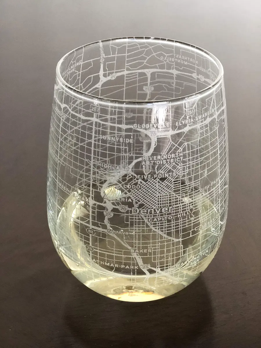 Or Something Stemless 17oz Wine Glass Urban City Map Denver Colorado | Etched Glassware for Wine Lovers - main product image