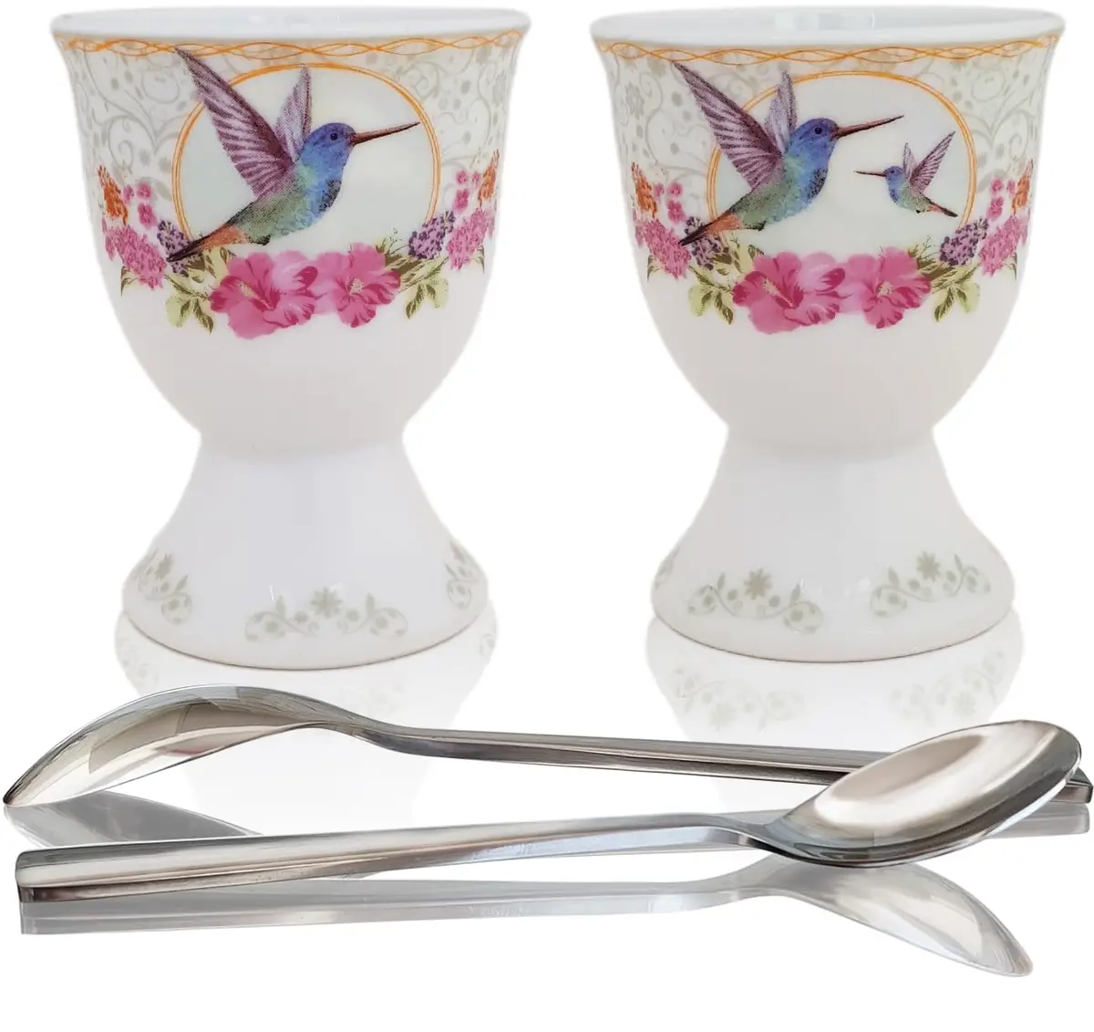 NobleEgg Egg Cups for Soft Boiled Eggs | Vintage Porcelain Holders & Stainless Steel Spoons - main product image