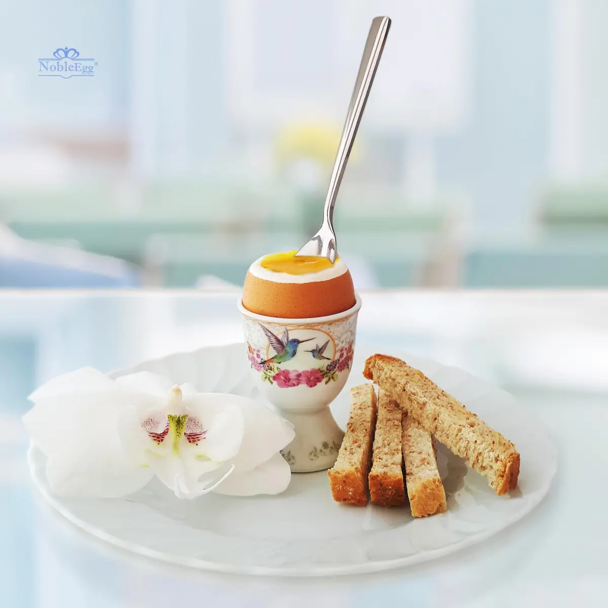 NobleEgg Egg Cups for Soft Boiled Eggs | Vintage Porcelain Holders & Stainless Steel Spoons - view 5