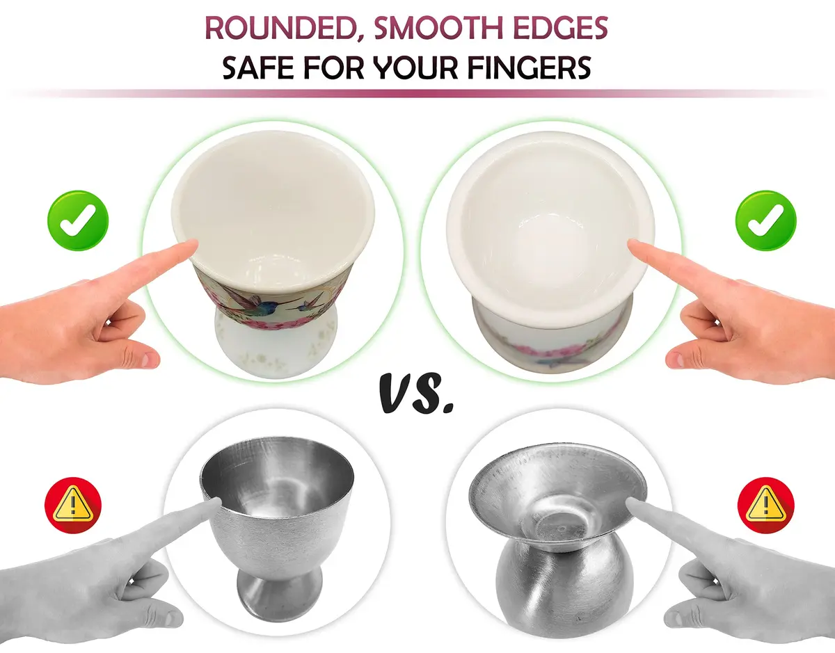 NobleEgg Egg Cups for Soft Boiled Eggs | Vintage Porcelain Holders & Stainless Steel Spoons - view 2