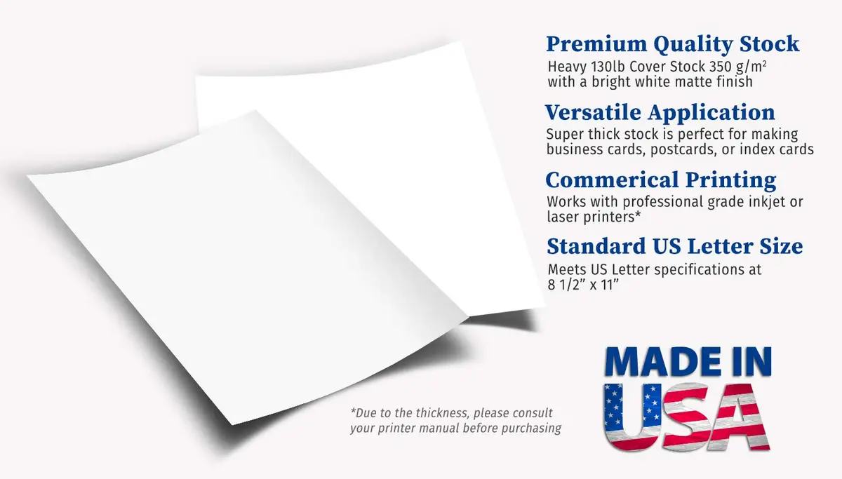 Desktop Publishing Supplies Extra Heavy Duty Bright White Cardstock 130lb Cover (350gsm) 15 Sheets 8.5" x 11" | Commercial Printing Invitations - view 3