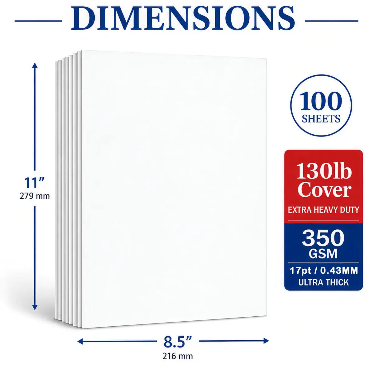 Desktop Publishing Supplies Extra Heavy Duty Bright White Cardstock 130lb Cover (350gsm) 8.5" x 11" - 100 Sheets | Ultra Heavy Matte Paper for Commercial Printing - view 2