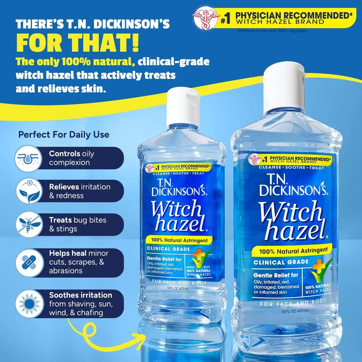 T.N. Dickinson's 100% Natural Witch Hazel Astringent 473ml (16 Fl Oz) | Cleanses & Soothes Skin - view 2