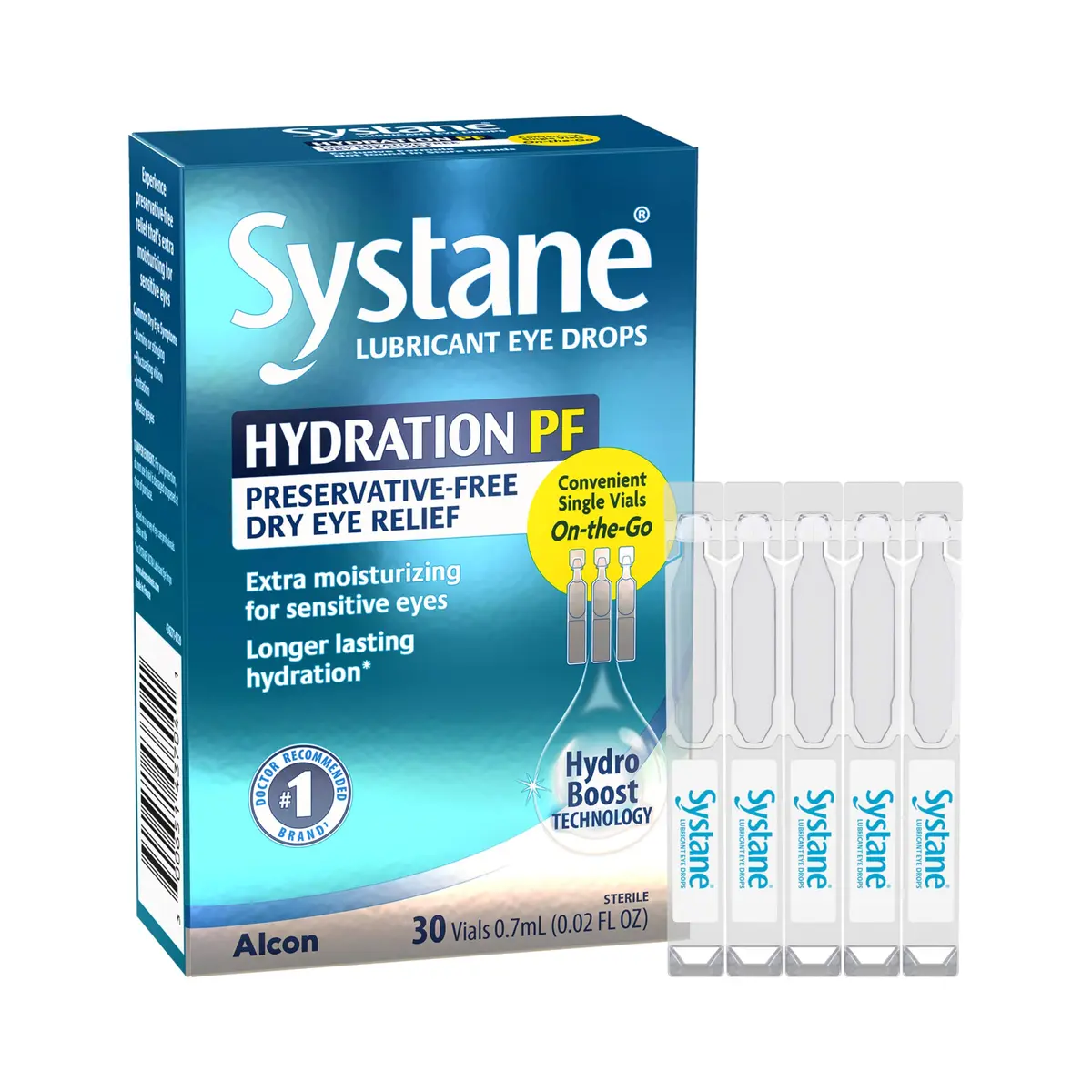 Systane Hydration Lubricating & Hydrating Eye Drops, 30 Vials, Unit Dose | Long-Lasting Dry Eye Relief with Hyaluronic Acid - main product image