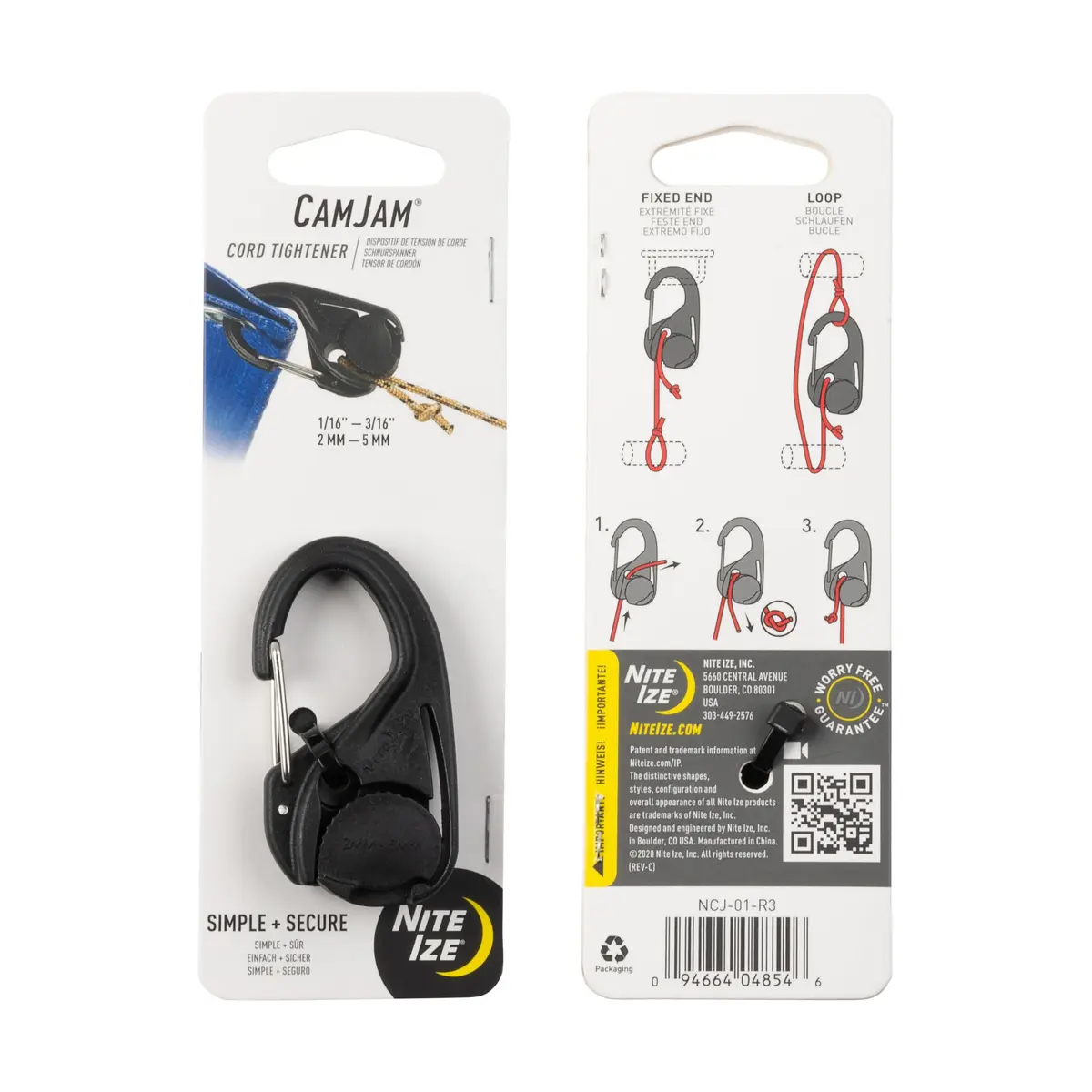 Nite Ize CamJam Cord Tightener with Carabiner Clip - Plastic Carabiner & Stainless Steel Lock - Utility Rope & Cord Tightener - Black - view 9