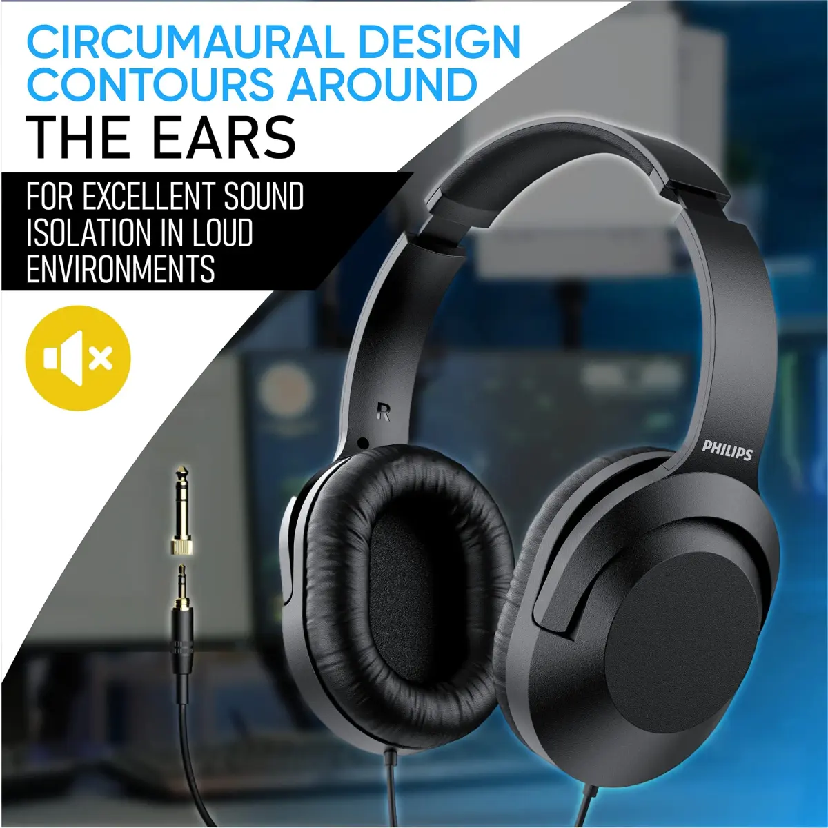 PHILIPS Over Ear Wired Stereo Headphones (2-Pack, Black) | Studio Monitoring & Recording Headset with 3.5mm & 6.3mm Adapters - view 6