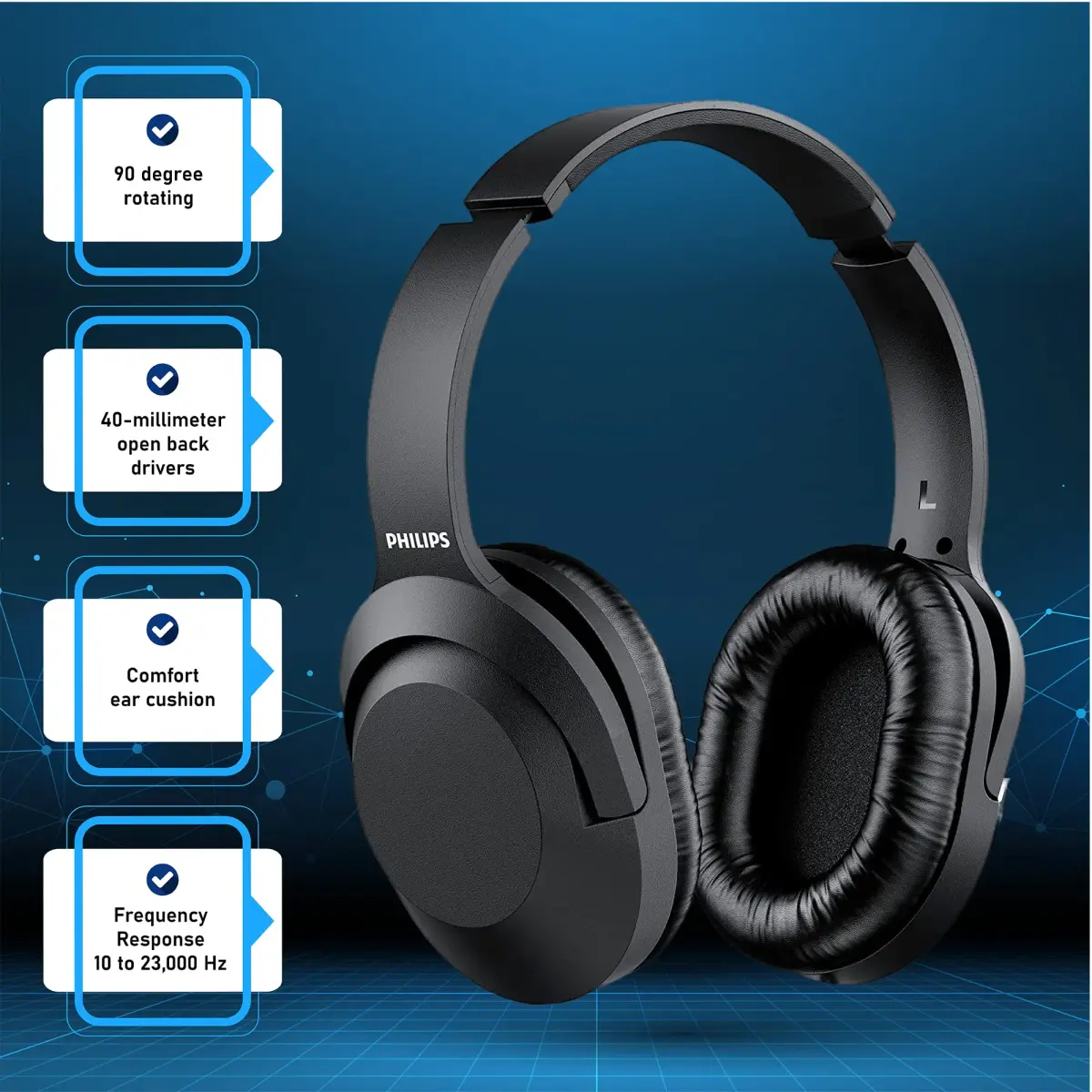 PHILIPS Over Ear Wired Stereo Headphones (2-Pack, Black) | Studio Monitoring & Recording Headset with 3.5mm & 6.3mm Adapters - view 2