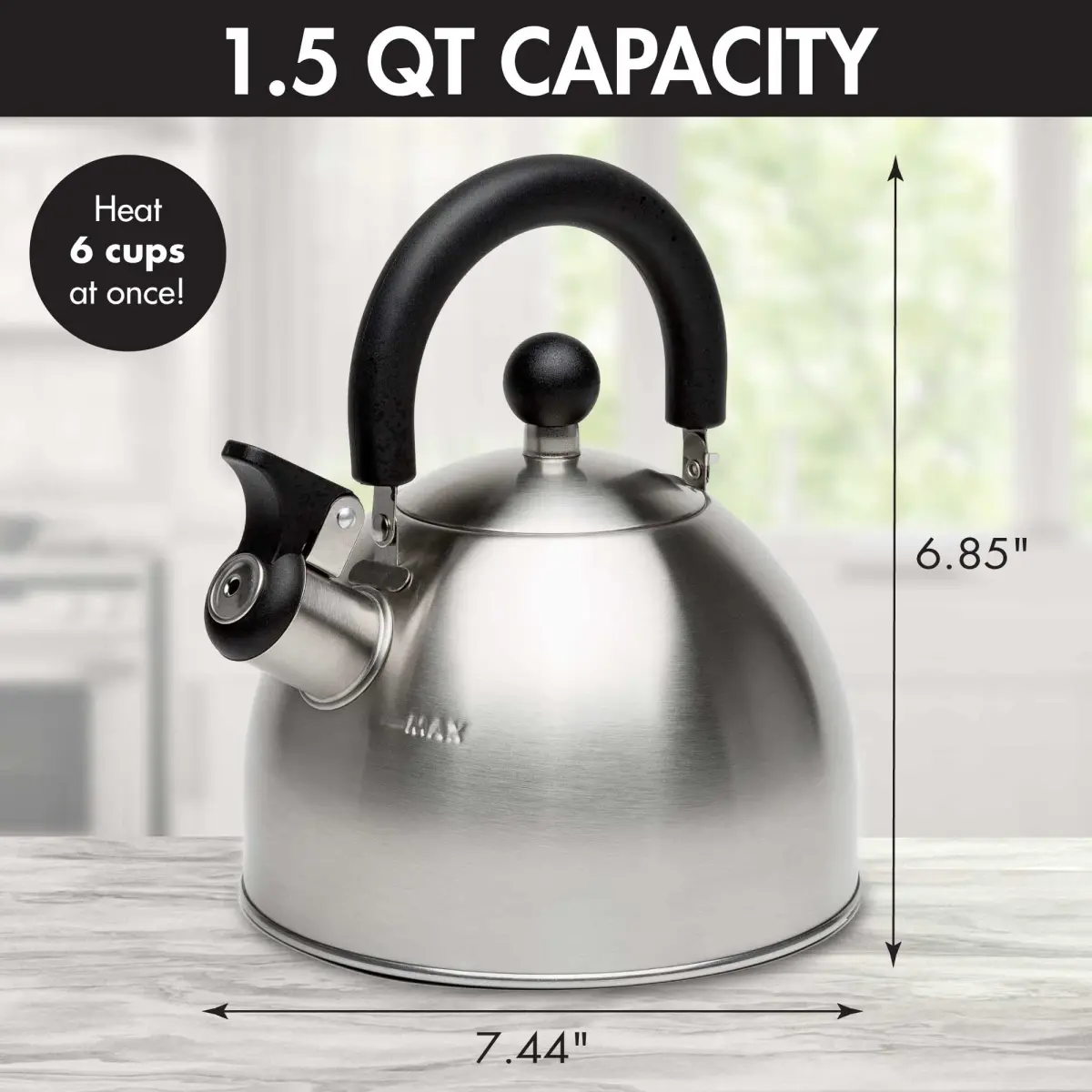 Primula Stewart Whistling Tea Kettle 1.5-Quart (1.42 L) | Fast Boil Stainless Steel Stovetop Kettle - view 3