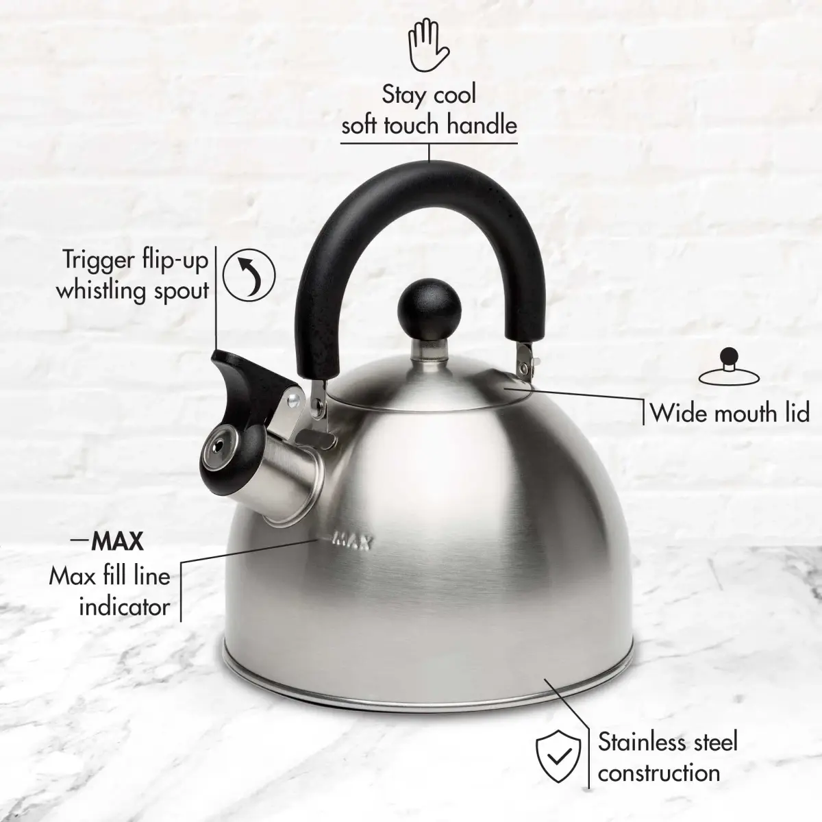 Primula Stewart Whistling Tea Kettle 1.5-Quart (1.42 L) | Fast Boil Stainless Steel Stovetop Kettle - view 4