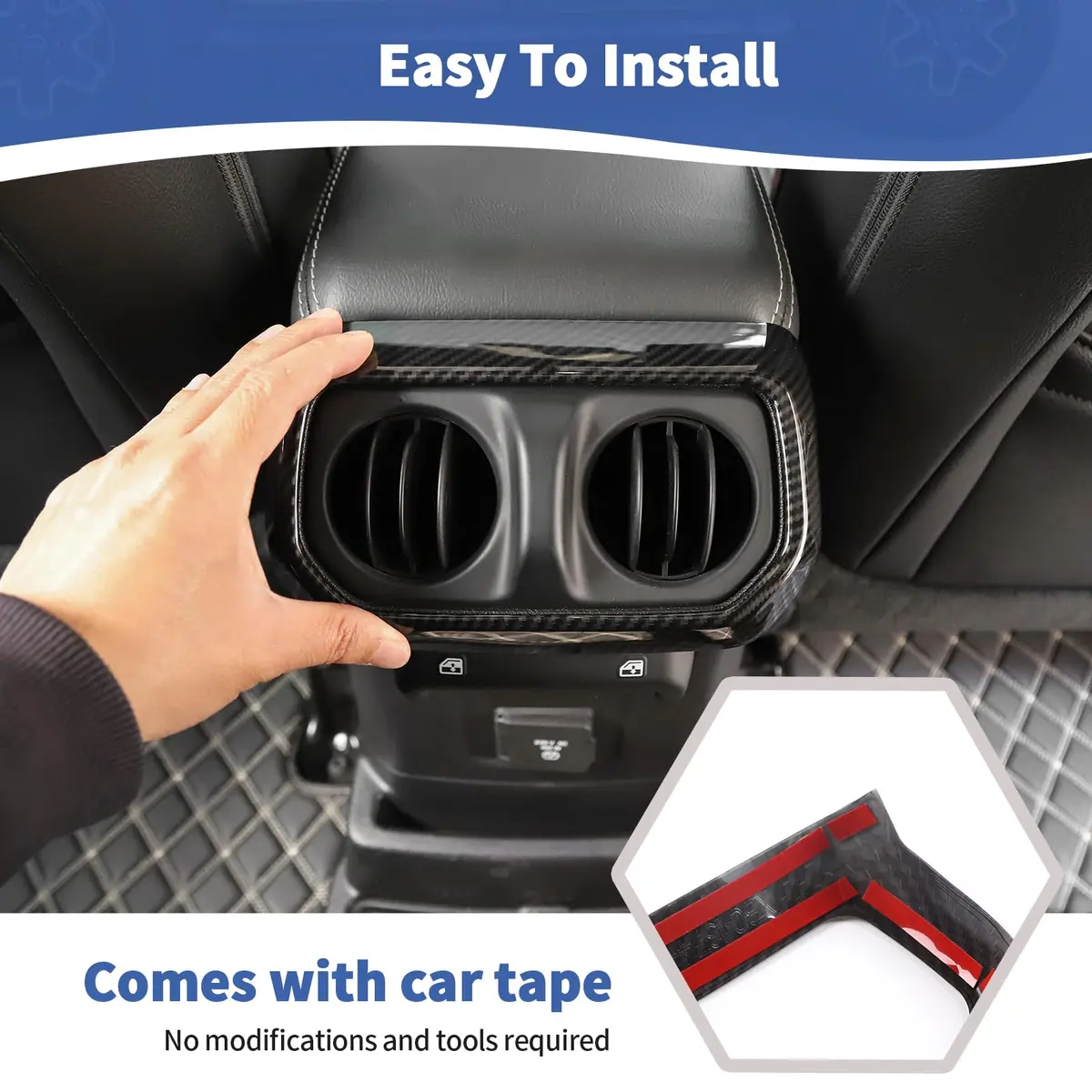 RT-TCZ Rear AC Vent Cover Trim for Jeep Wrangler JLU 2018-Present & Gladiator JT 4-Door 2020-Present Black Carbon Fiber Interior Accessories - view 5