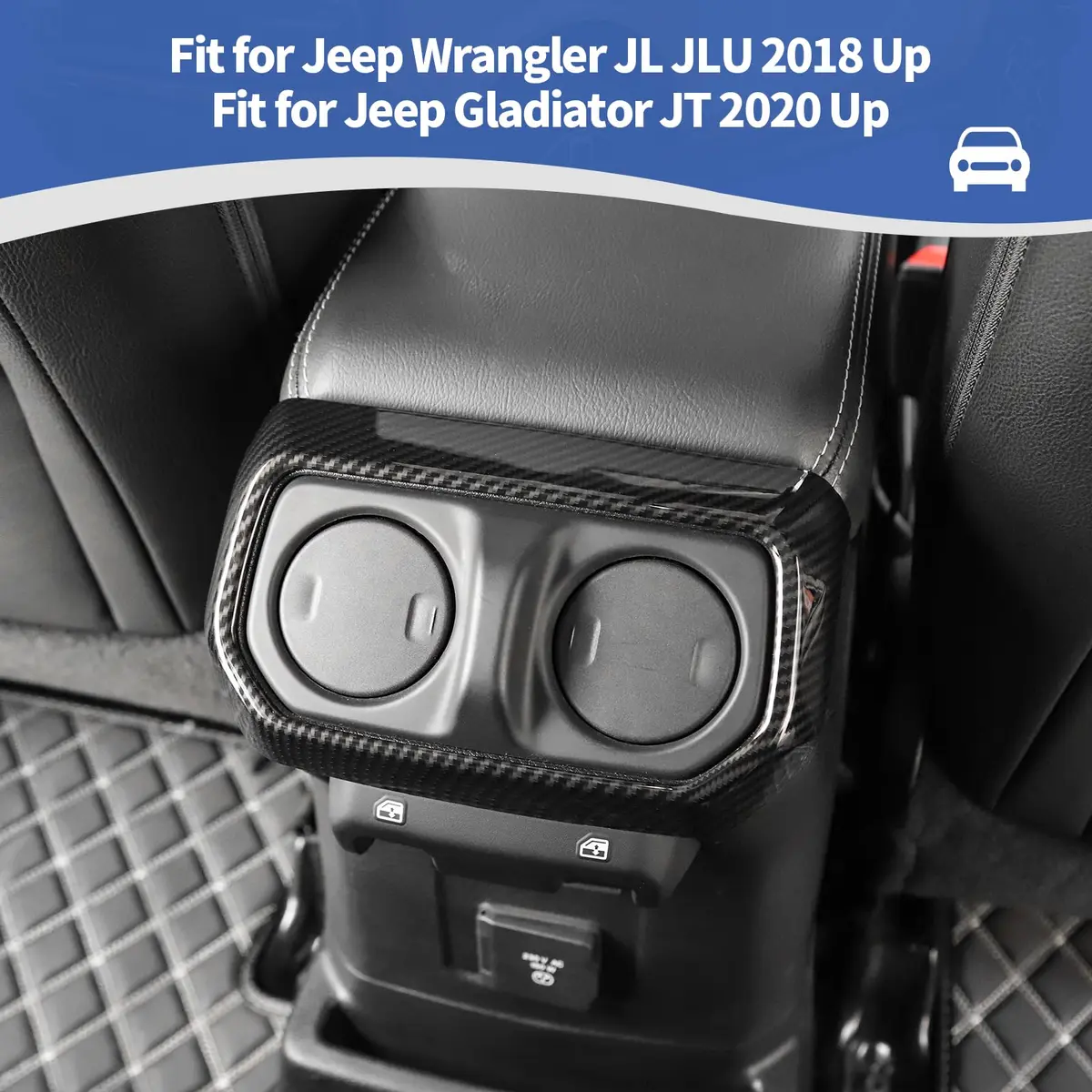 RT-TCZ Rear AC Vent Cover Trim for Jeep Wrangler JLU 2018-Present & Gladiator JT 4-Door 2020-Present Black Carbon Fiber Interior Accessories - view 4