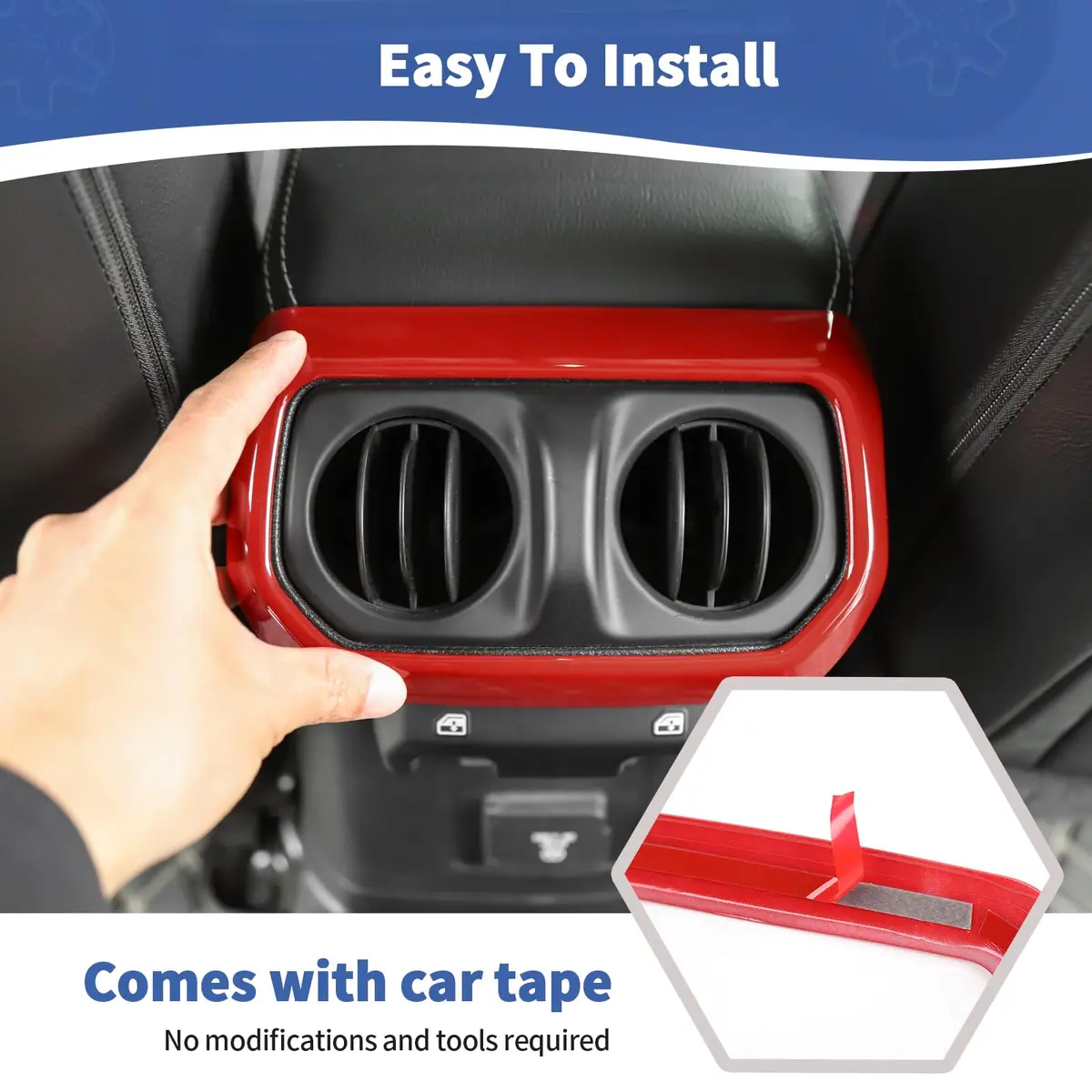 RT-TCZ Red Rear Air AC Vent Cover Trim for Jeep Wrangler JLU & Gladiator JT 4-Door | ABS Plastic Interior Accessories - view 5
