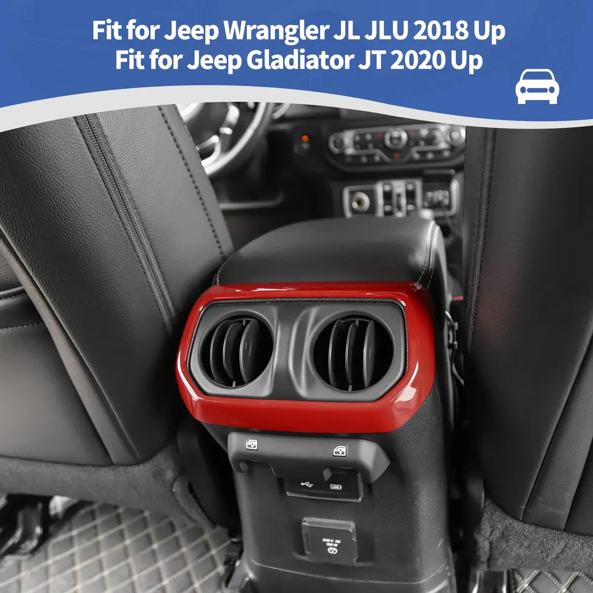 RT-TCZ Red Rear Air AC Vent Cover Trim for Jeep Wrangler JLU & Gladiator JT 4-Door | ABS Plastic Interior Accessories - view 4
