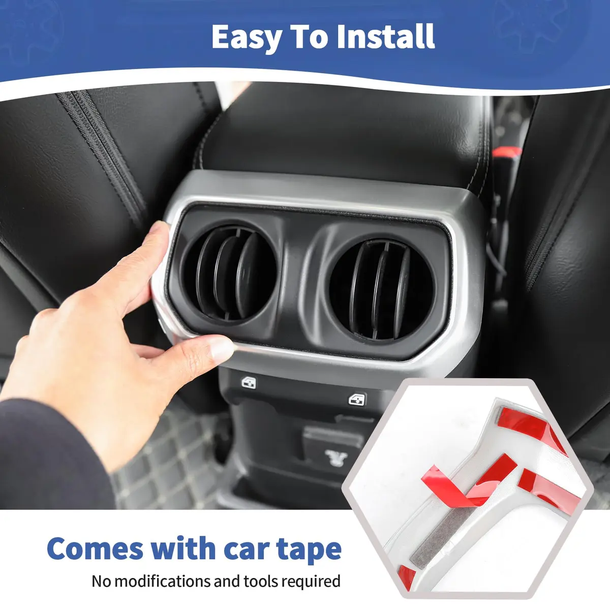 RT-TCZ Rear AC Vent Cover Trim for Jeep Wrangler JLU 2018-Present & Gladiator JT 2020-Present Silver (1 pc) - view 5